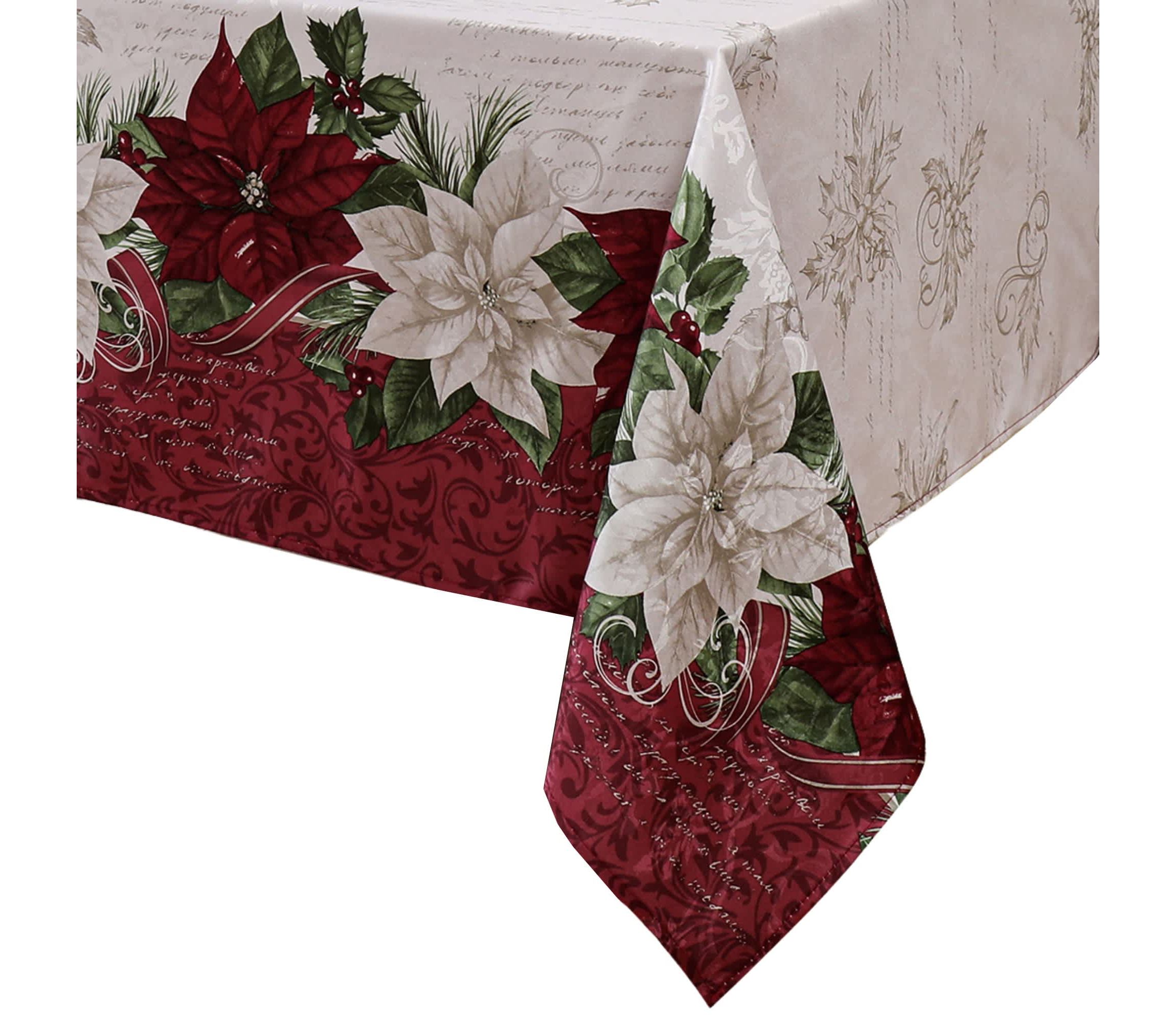 Clarette Poinsettia Holiday Rectangle Fabric Tablecloth