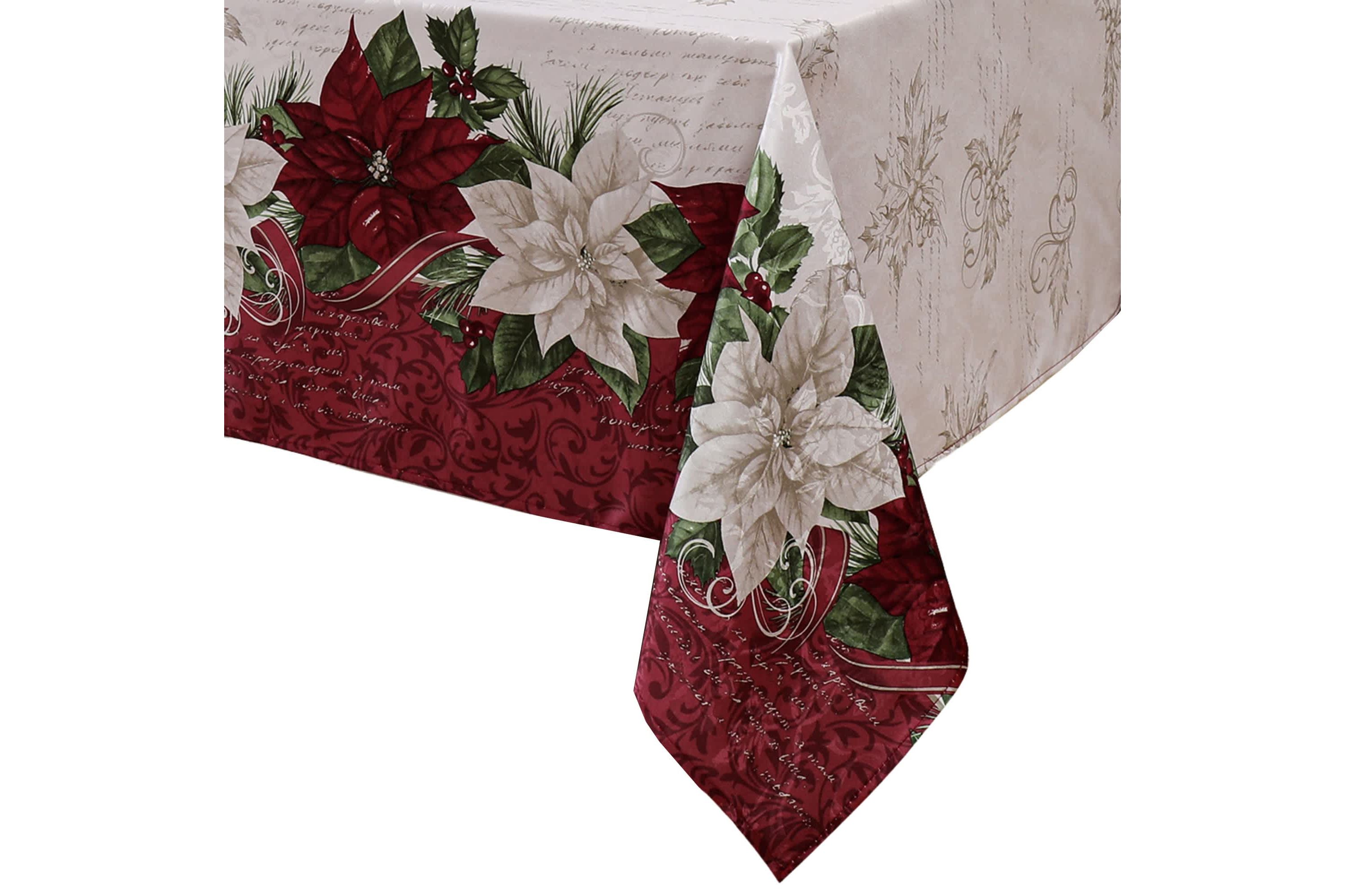 Clarette Poinsettia Holiday Rectangle Fabric Tablecloth