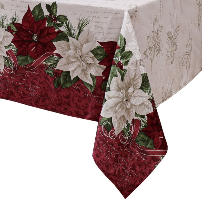 Clarette Poinsettia Holiday Rectangle Fabric Tablecloth