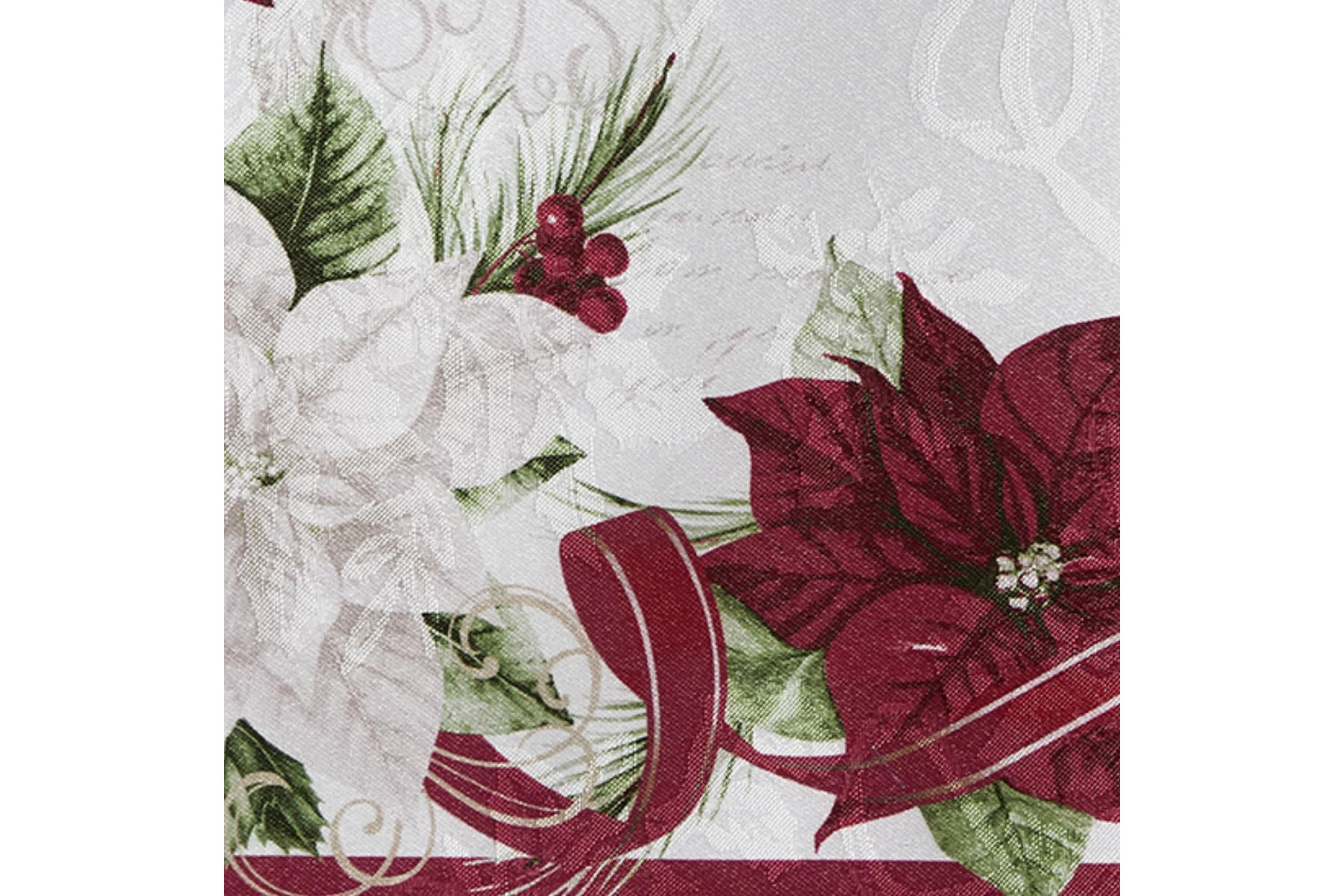 Clarette Poinsettia Holiday Rectangle Fabric Tablecloth