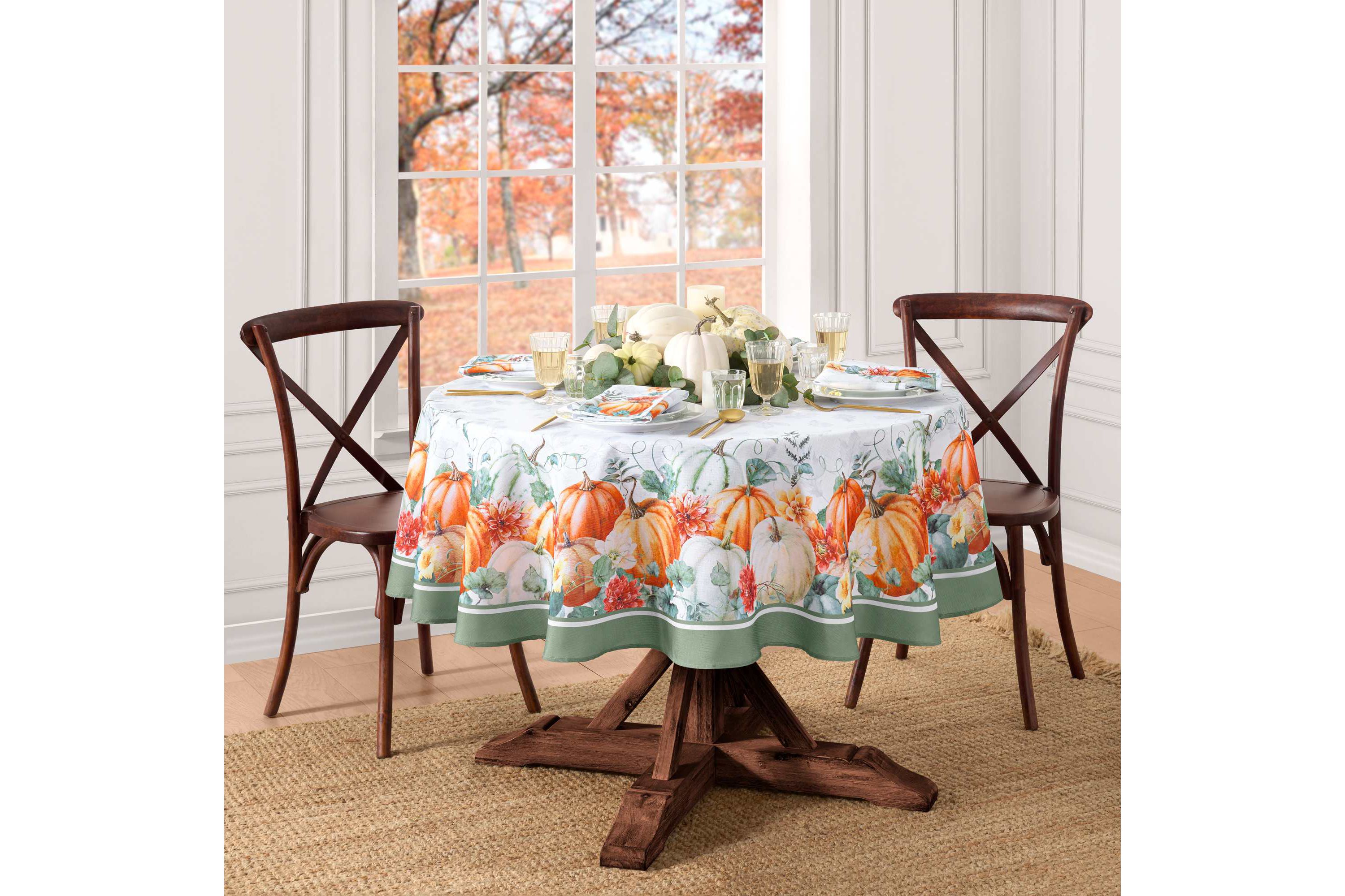 Pumpkin Harvest Vine Double Border Tablecloth - Round/Oval