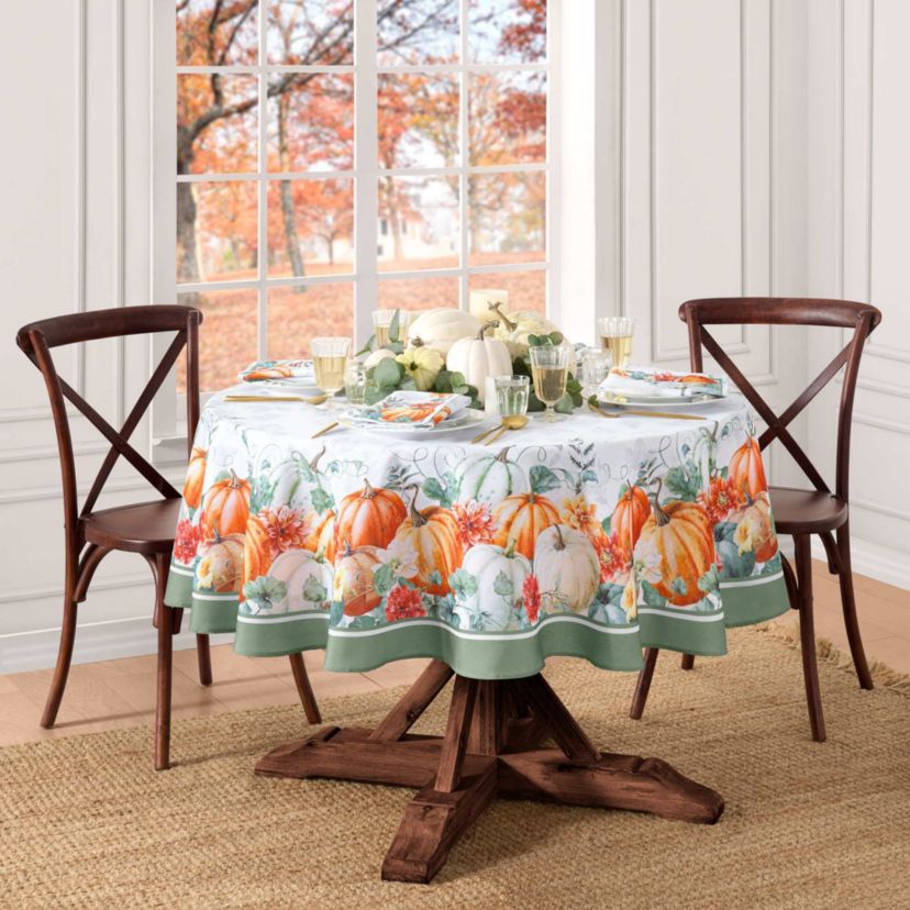 Pumpkin Harvest Vine Double Border Tablecloth - Round/Oval