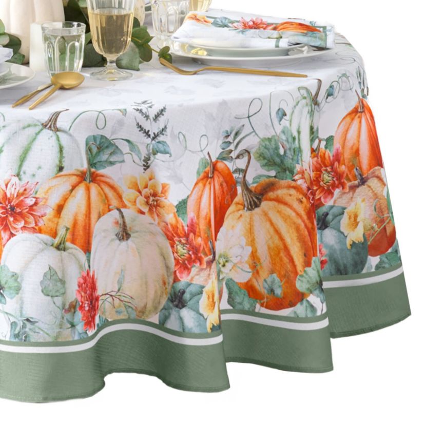 Pumpkin Harvest Vine Double Border Tablecloth - Round/Oval