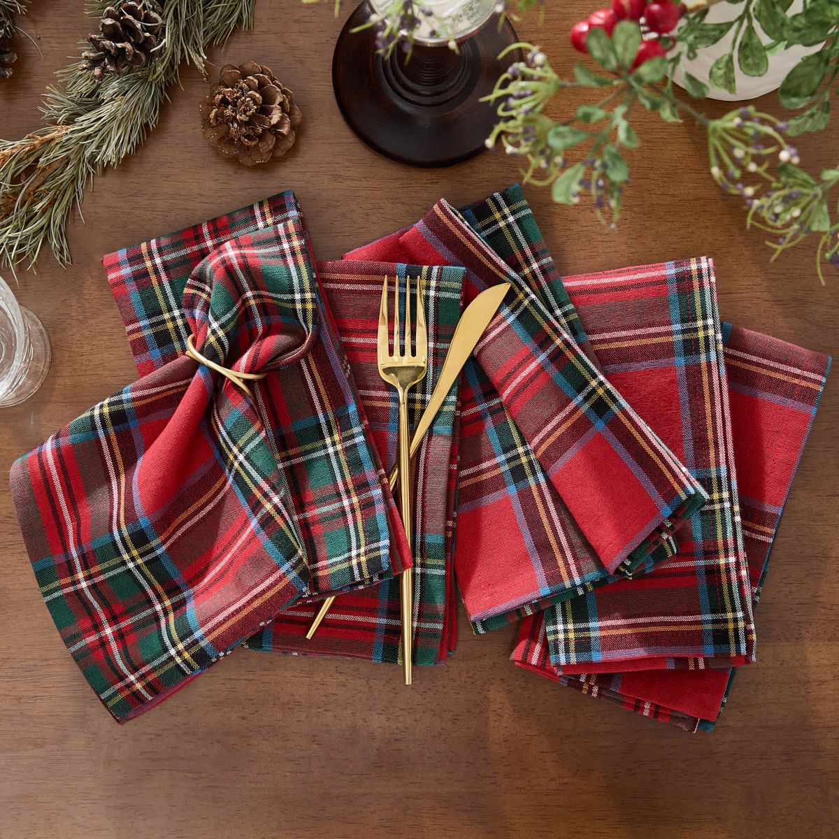 Stowe Tartan Holiday Plaid Cotton Napkins, Set of 8