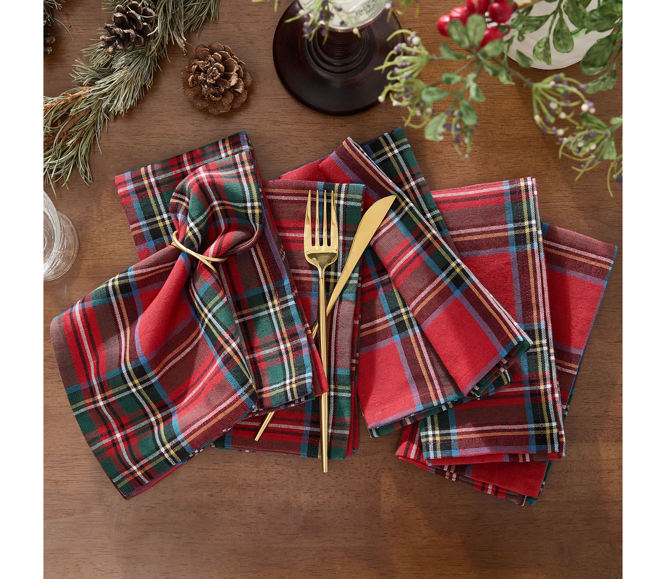 Stowe Tartan Holiday Plaid Cotton Napkins, Set of 8