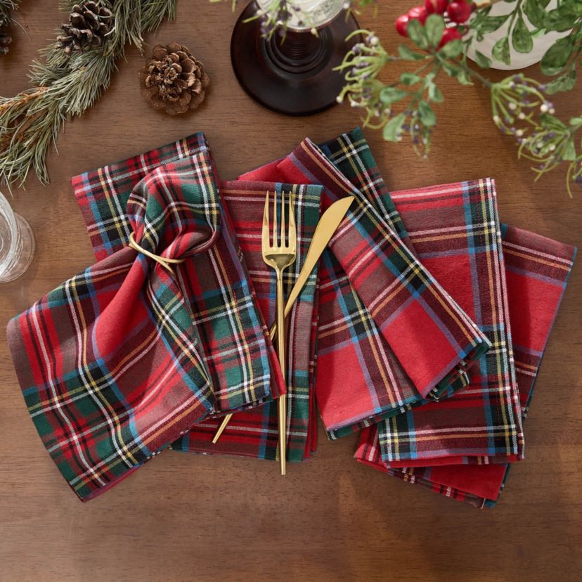 Stowe Tartan Holiday Plaid Cotton Napkins, Set of 8