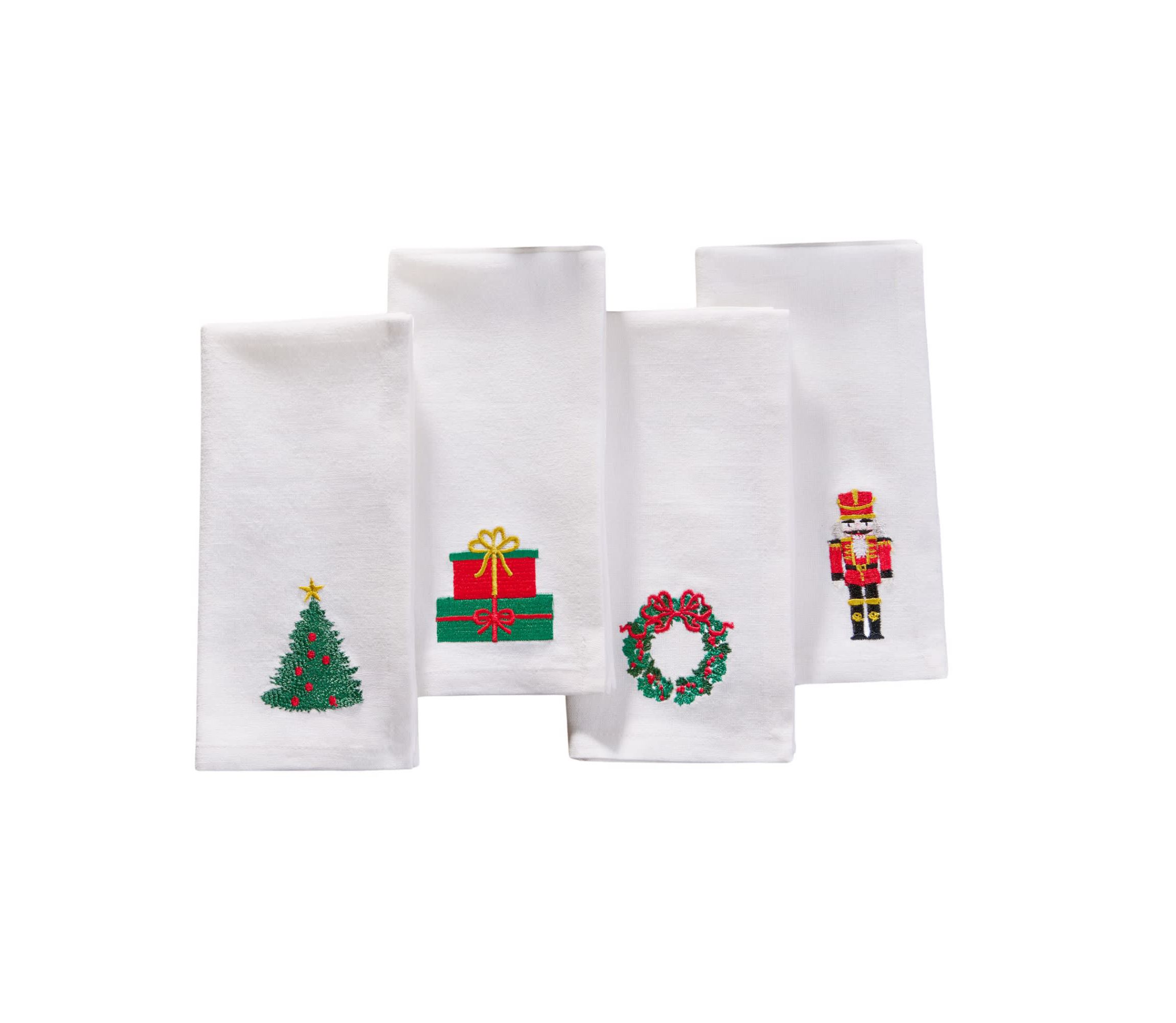 Holiday Embroidered Cotton Napkins, Set of 4