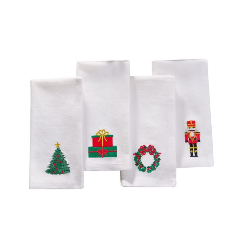 Holiday Embroidered Cotton Napkins, Set of 4