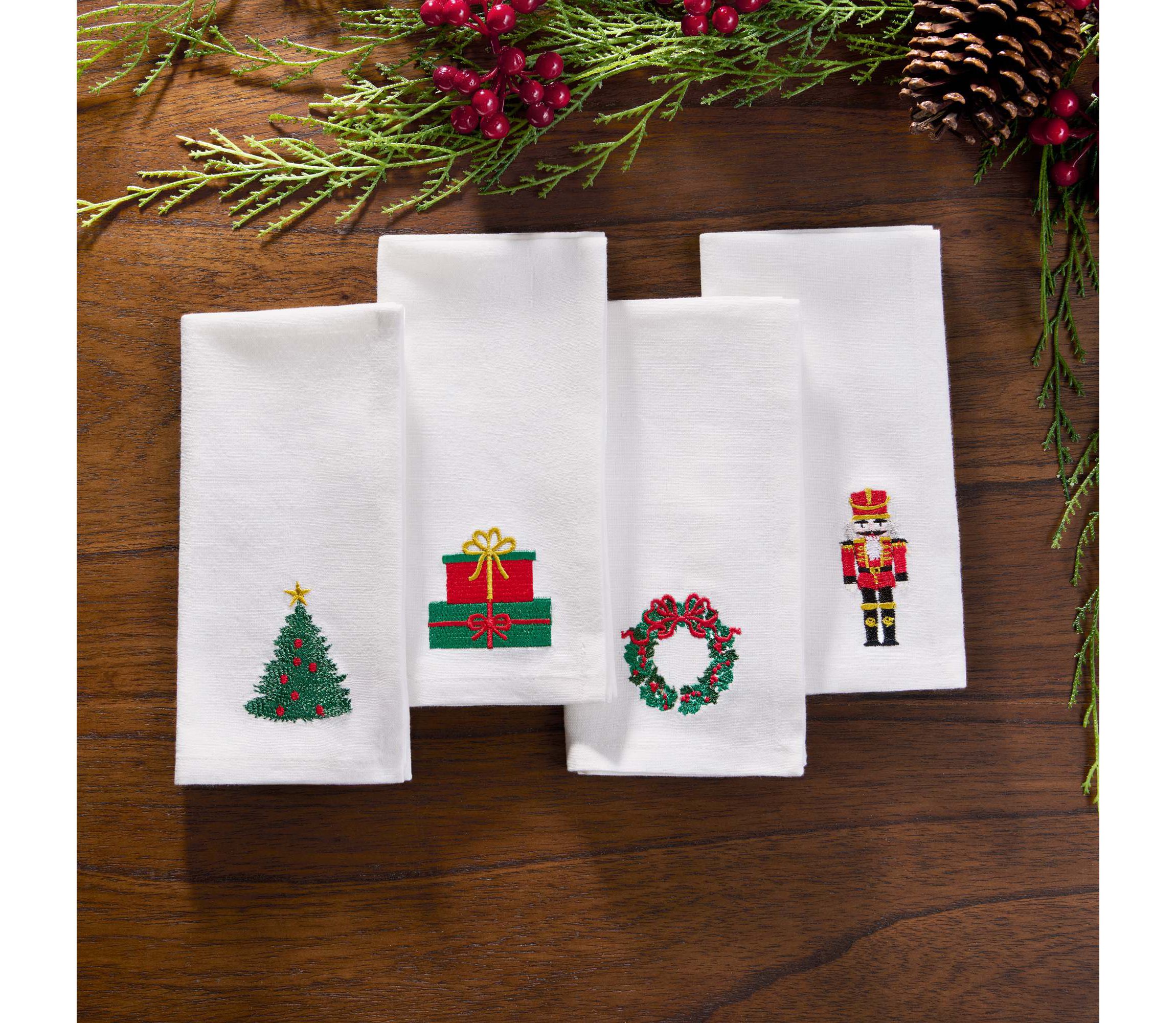 Holiday Embroidered Cotton Napkins, Set of 4