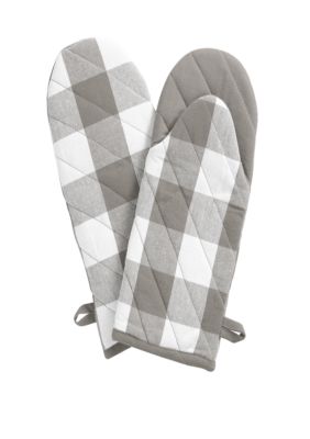 Gray & White Buffalo Check Oven Mitt Set/2