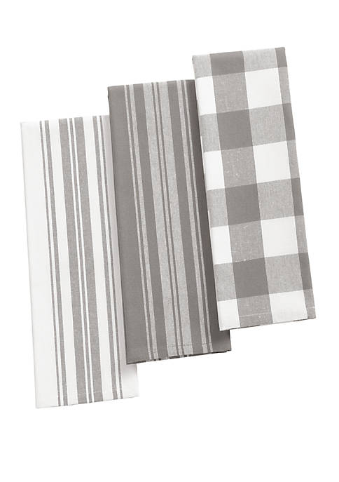 Farmhouse Living Stripe and Check Kitchen Towels, Set of 3