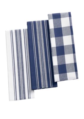 Elrene Farmhouse Living Stripe and Check Kitchen Towels, Set of 3