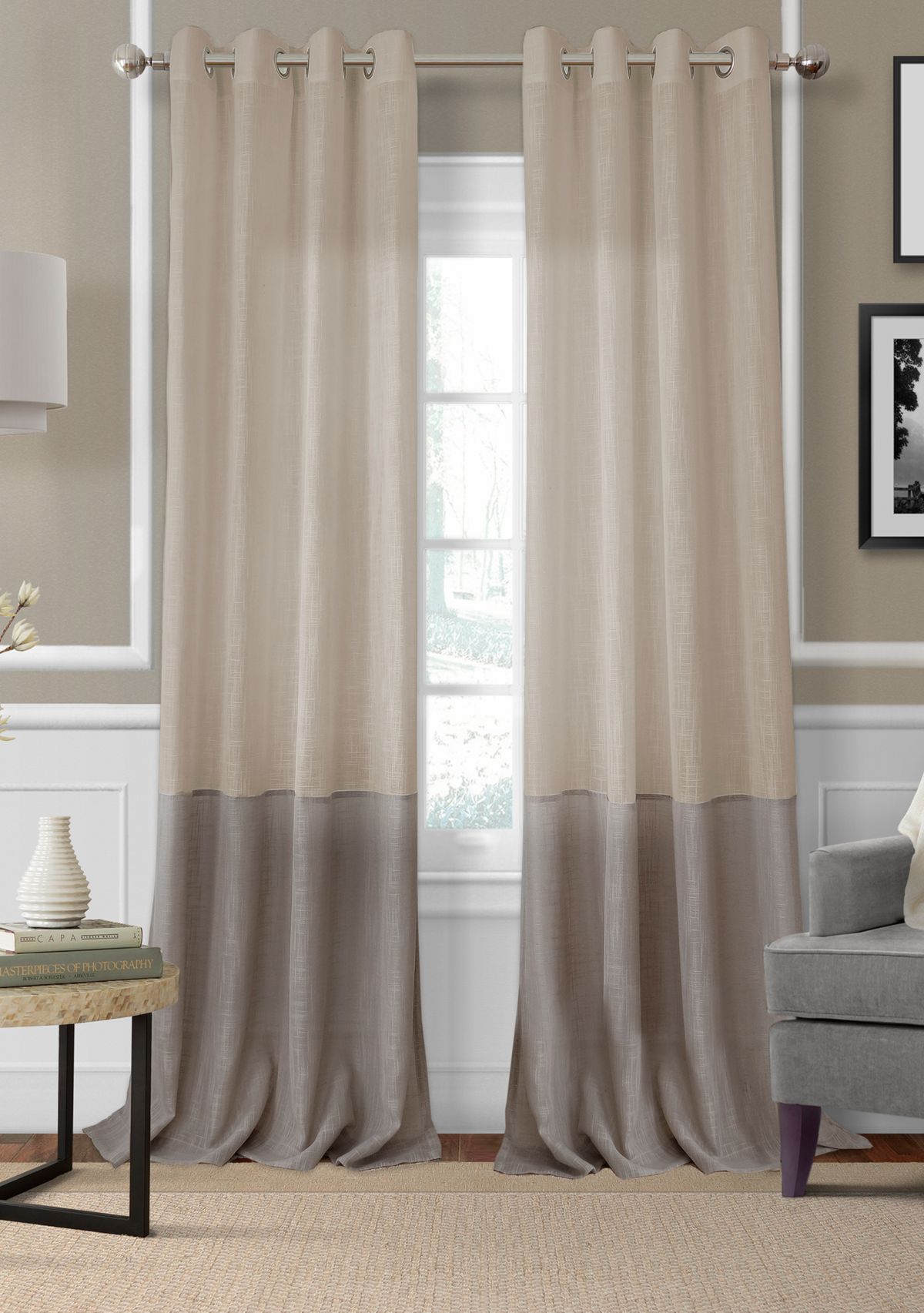 Melody Sheer Colorblocked Grommet 52x84" Window Panel - Linen