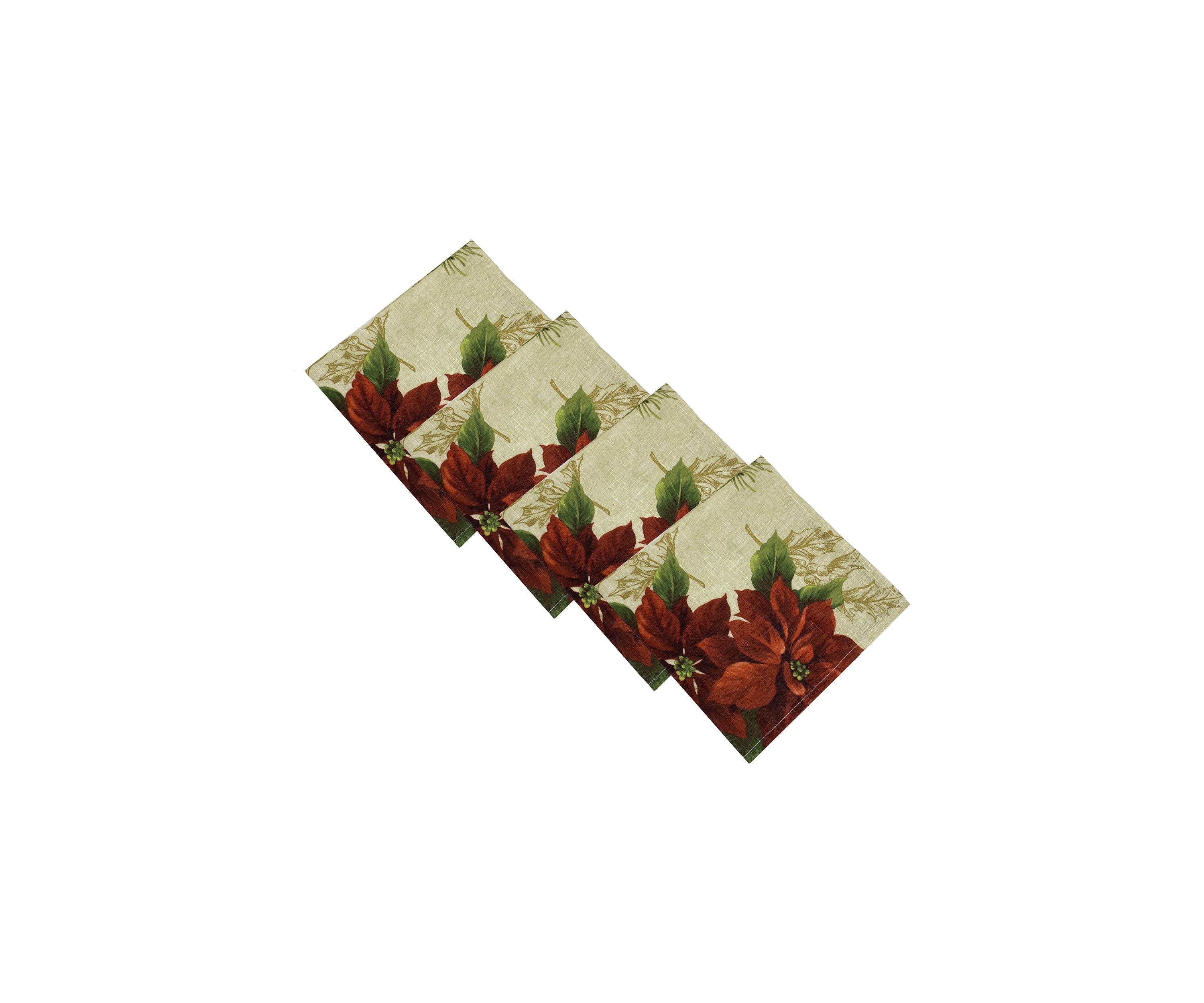 Festive Poinsettia Holiday Cloth Napkins, Set of 4