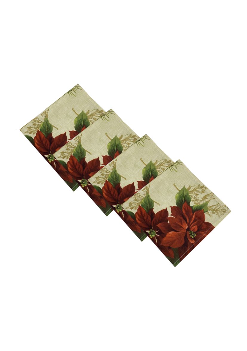 Festive Poinsettia Holiday Cloth Napkins, Set of 4