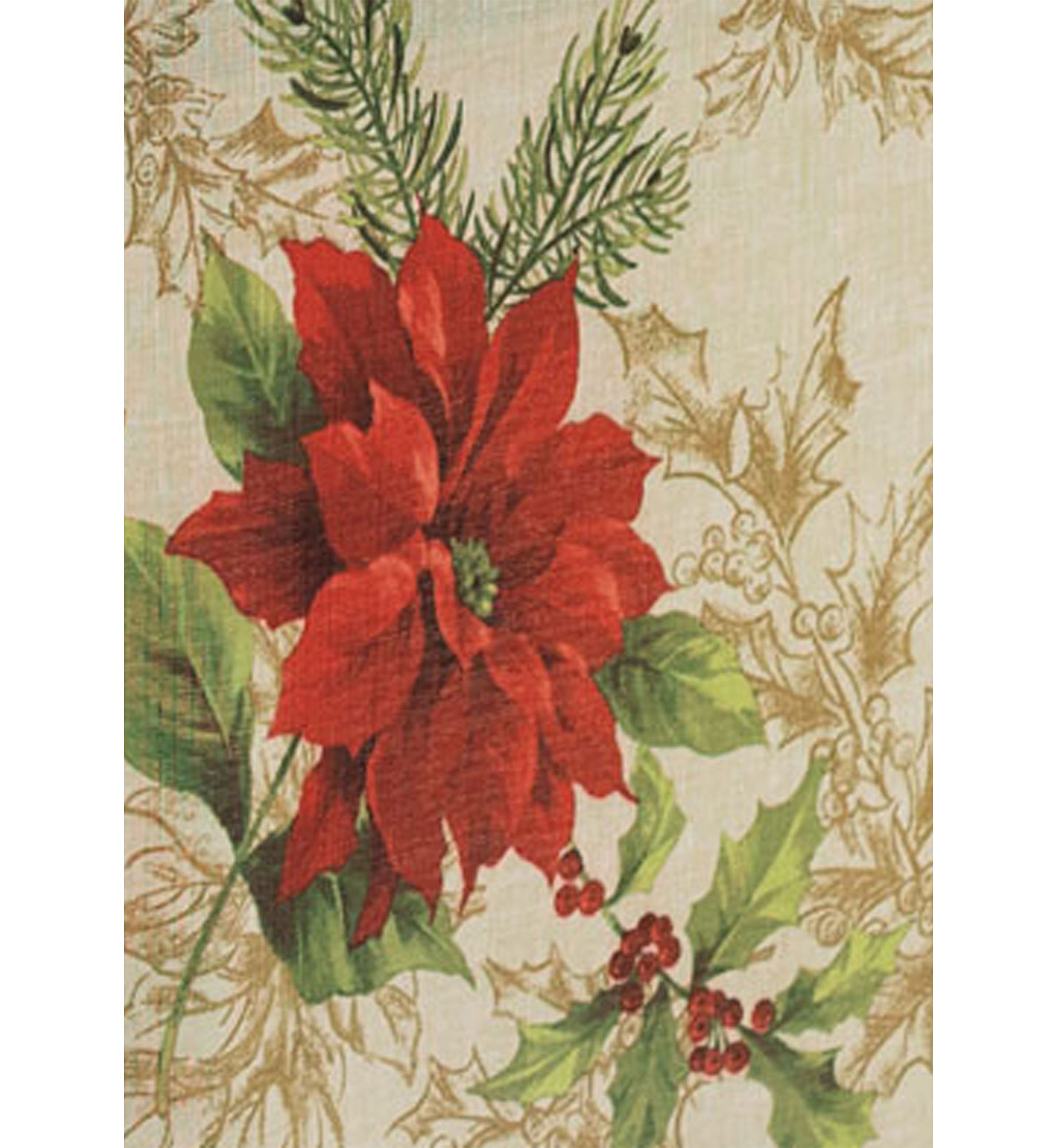 Festive Poinsettia Holiday Fabric Tablecloth - Round/Oval