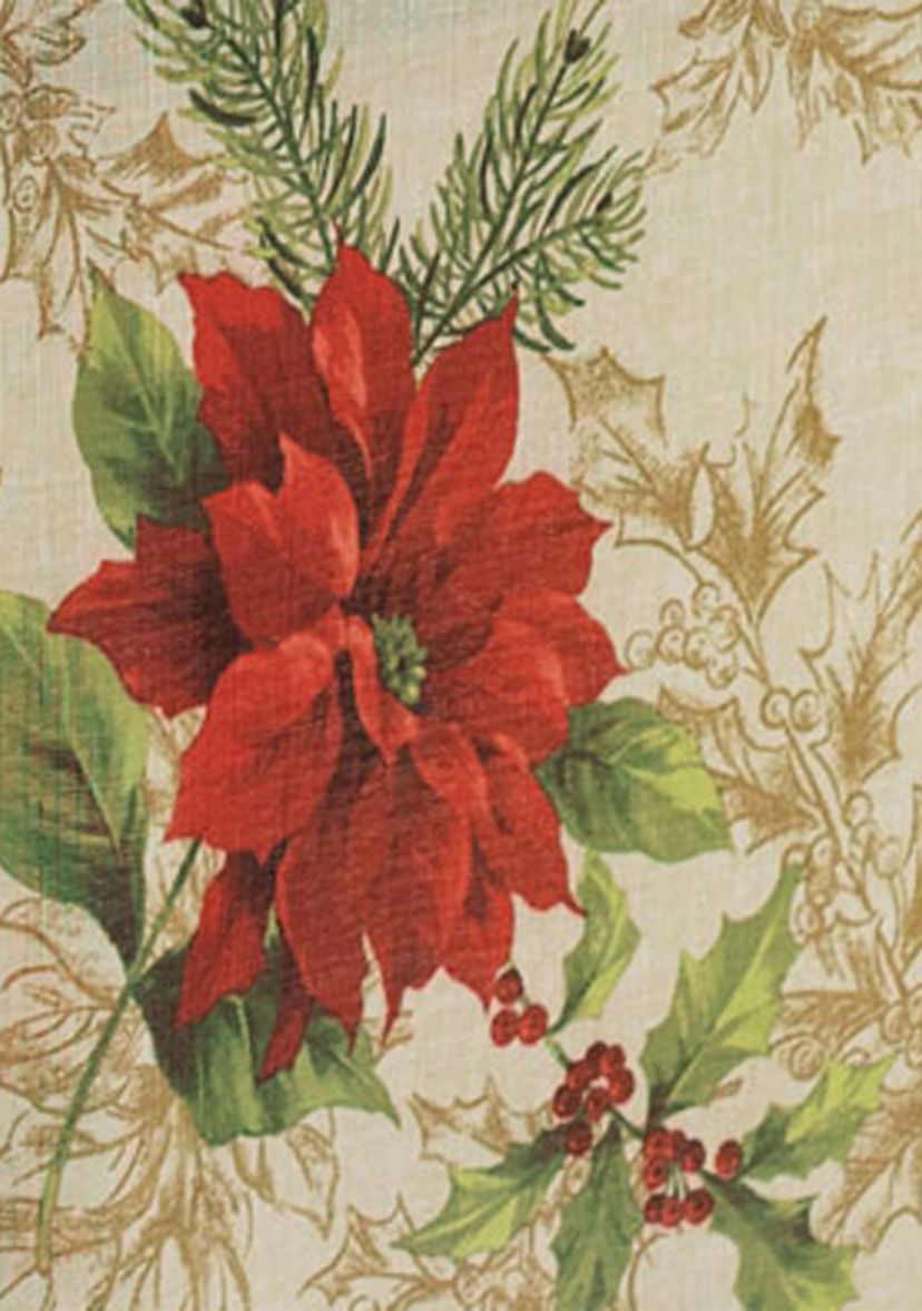 Festive Poinsettia Holiday Fabric Tablecloth - Round/Oval