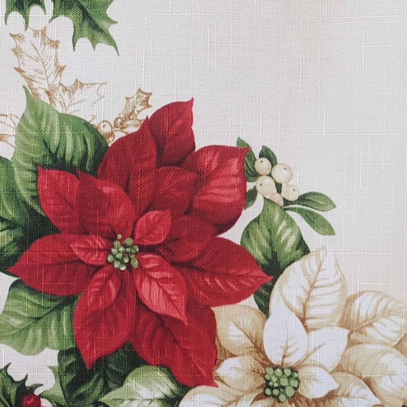 Red and White Poinsettia Kitchen Tiers and Valance Set