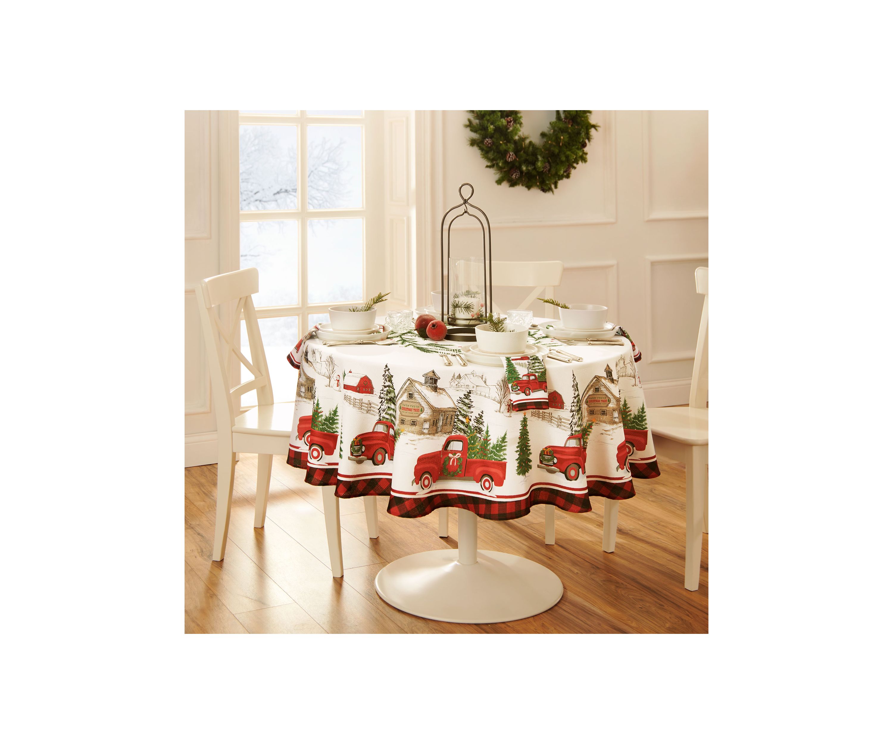 Vintage Christmas Tree Farm Holiday Oval/Round Tablecloth