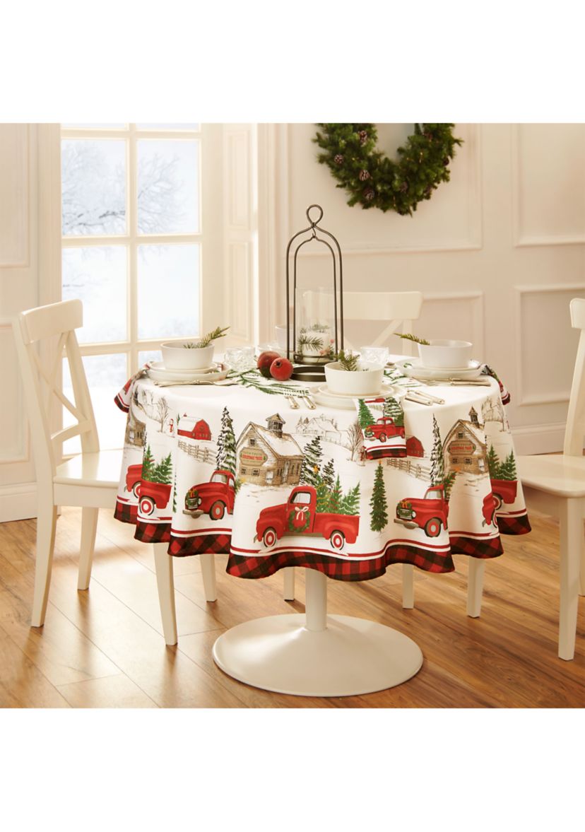 Vintage Christmas Tree Farm Holiday Oval/Round Tablecloth
