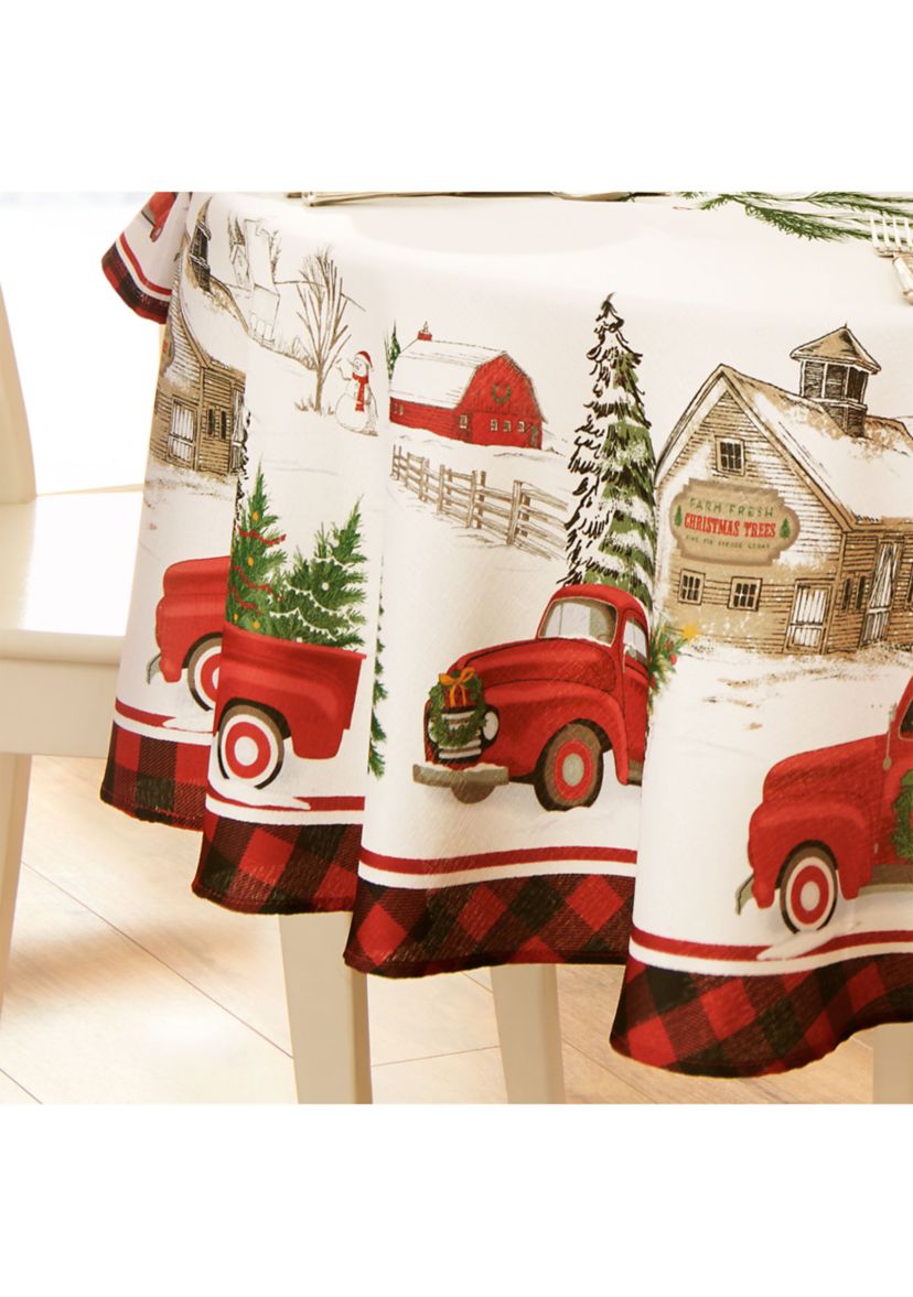 Vintage Christmas Tree Farm Holiday Oval/Round Tablecloth
