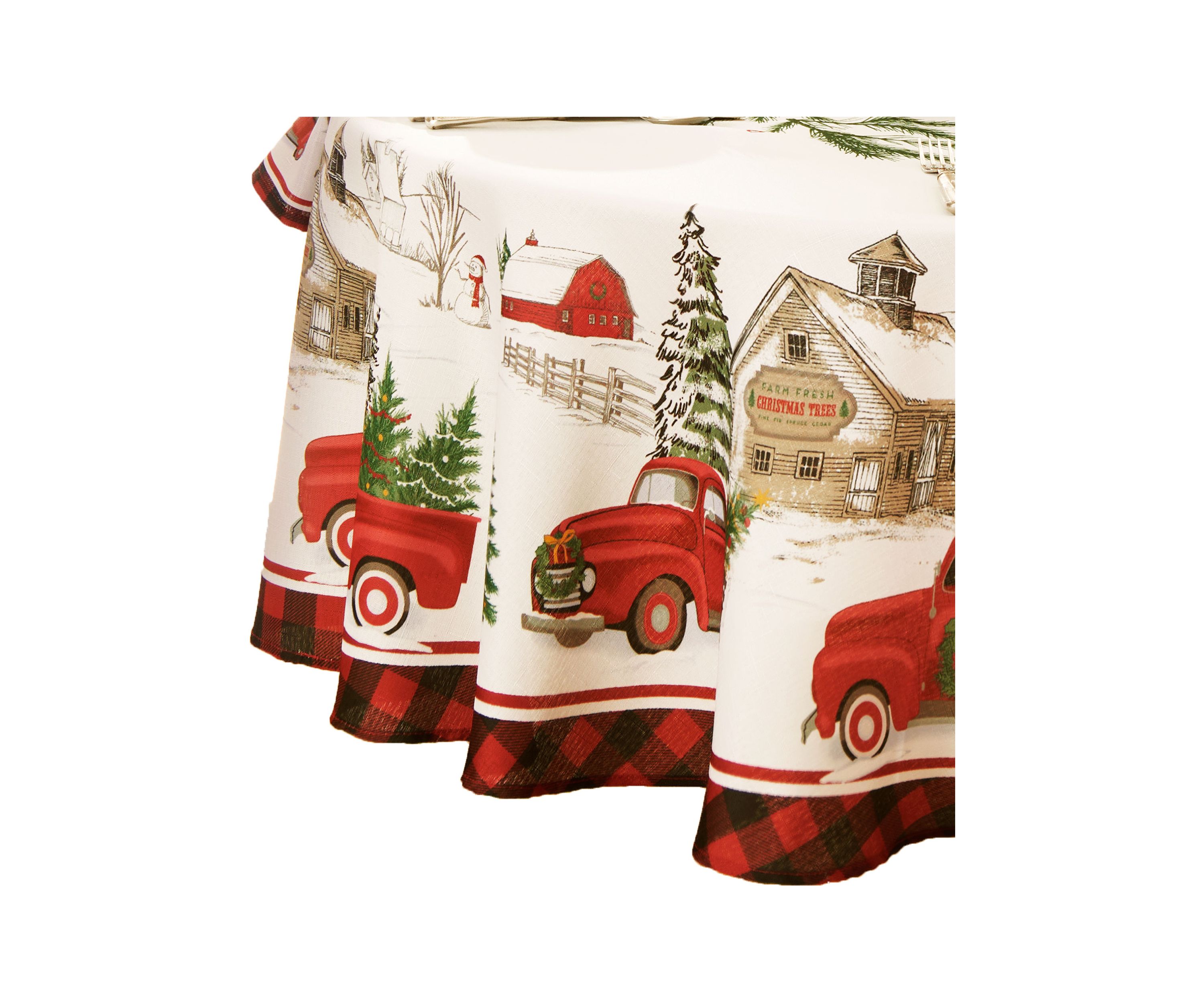 Vintage Christmas Tree Farm Holiday Oval/Round Tablecloth