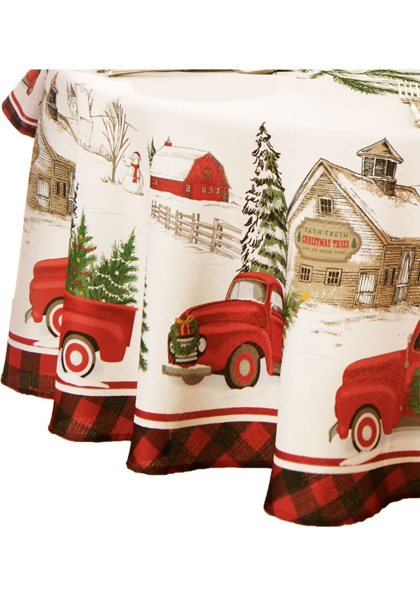 Vintage Christmas Tree Farm Holiday Oval/Round Tablecloth