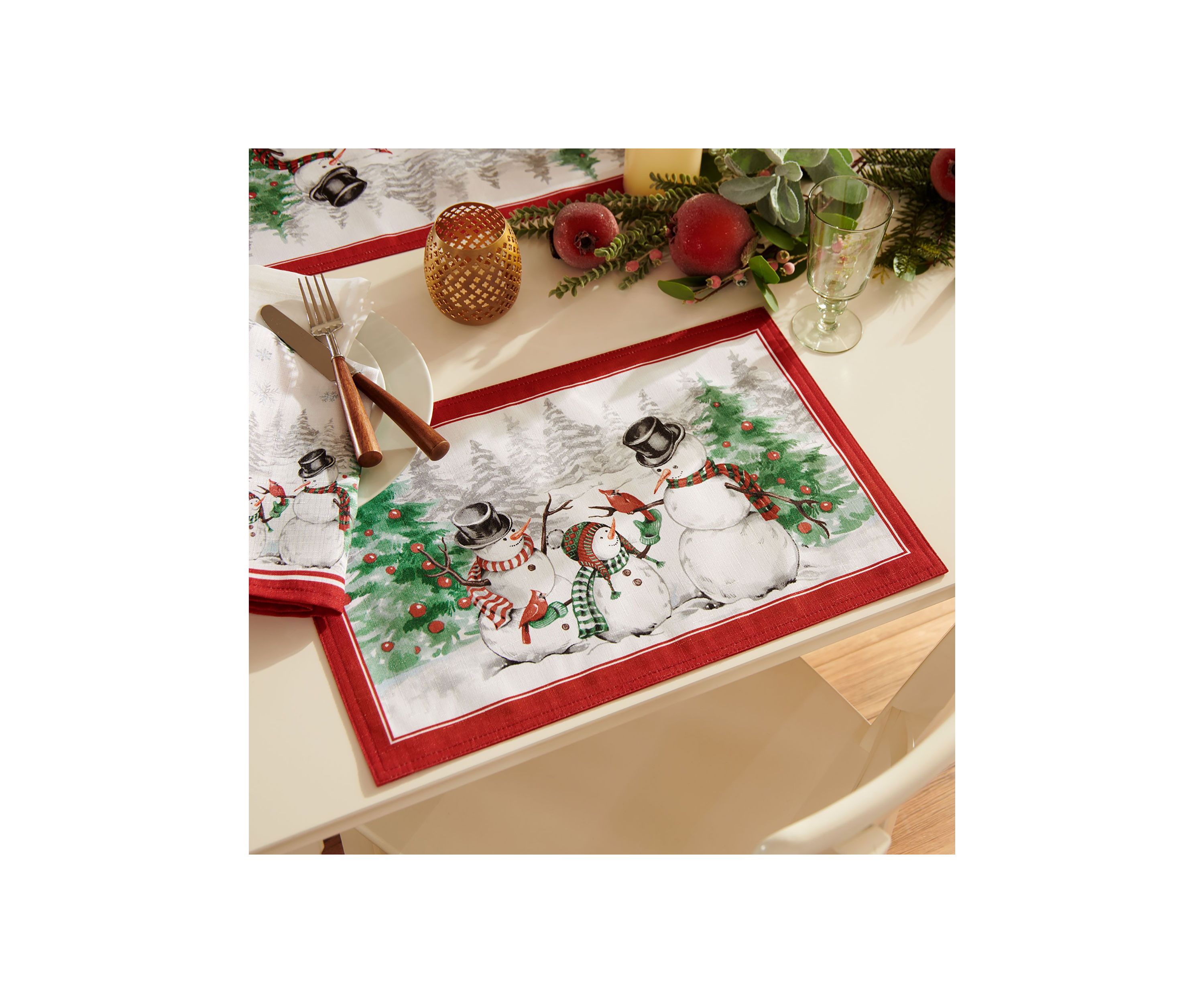 Snowman Winterland Holiday Snowflake Placemat, Set of 4 - 13" x 19"
