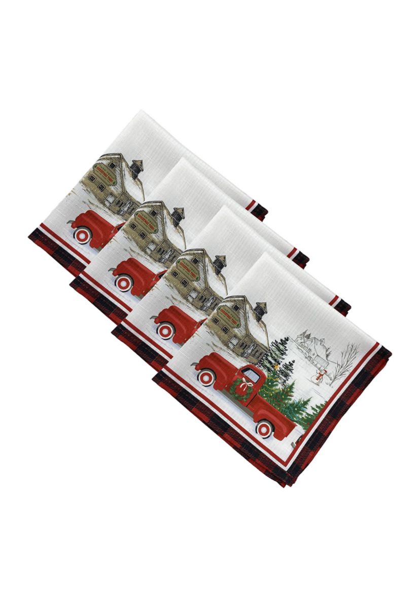 Vintage Christmas Tree Farm Holiday Napkin, Set of 4