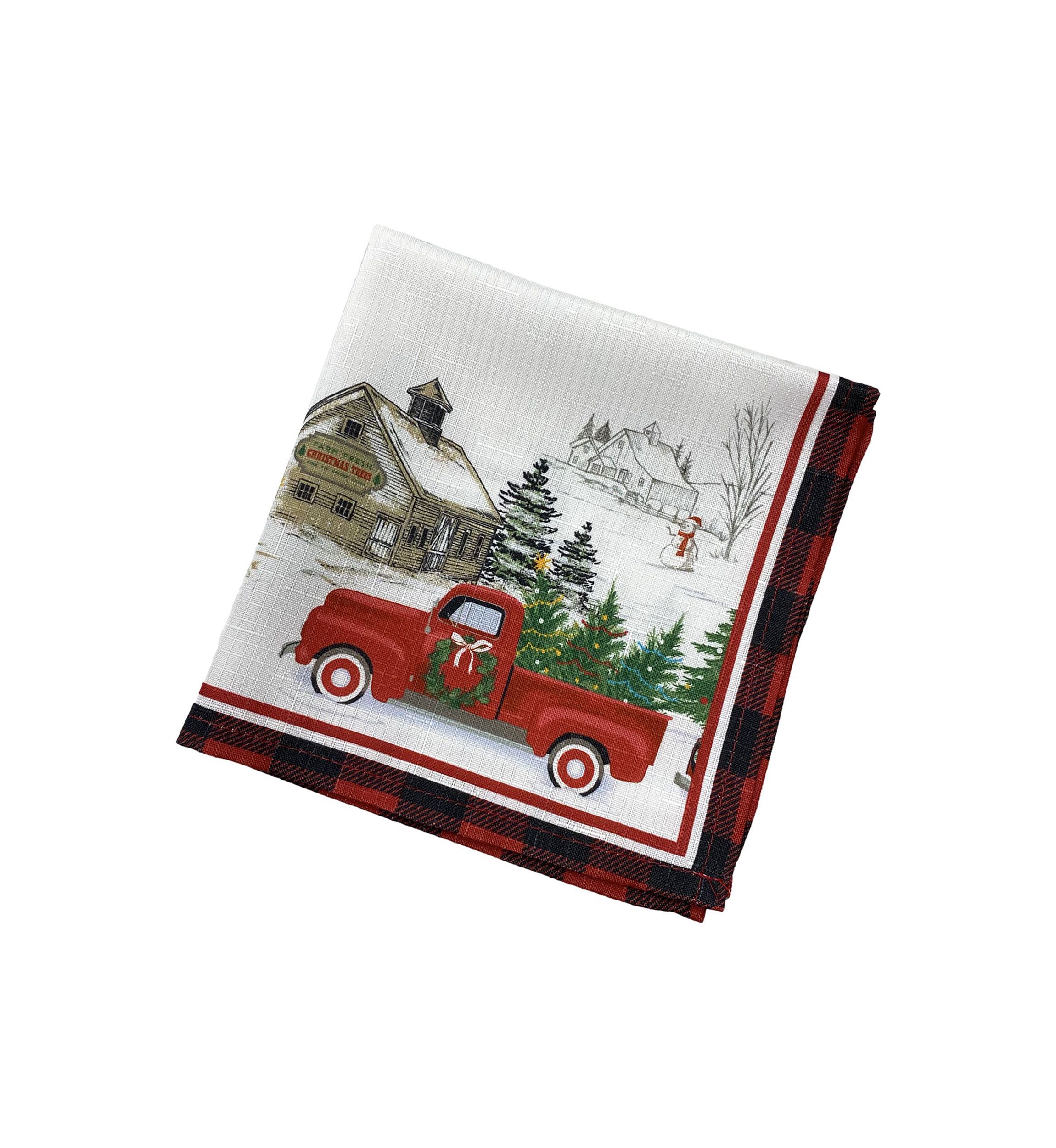 Vintage Christmas Tree Farm Holiday Napkin, Set of 4
