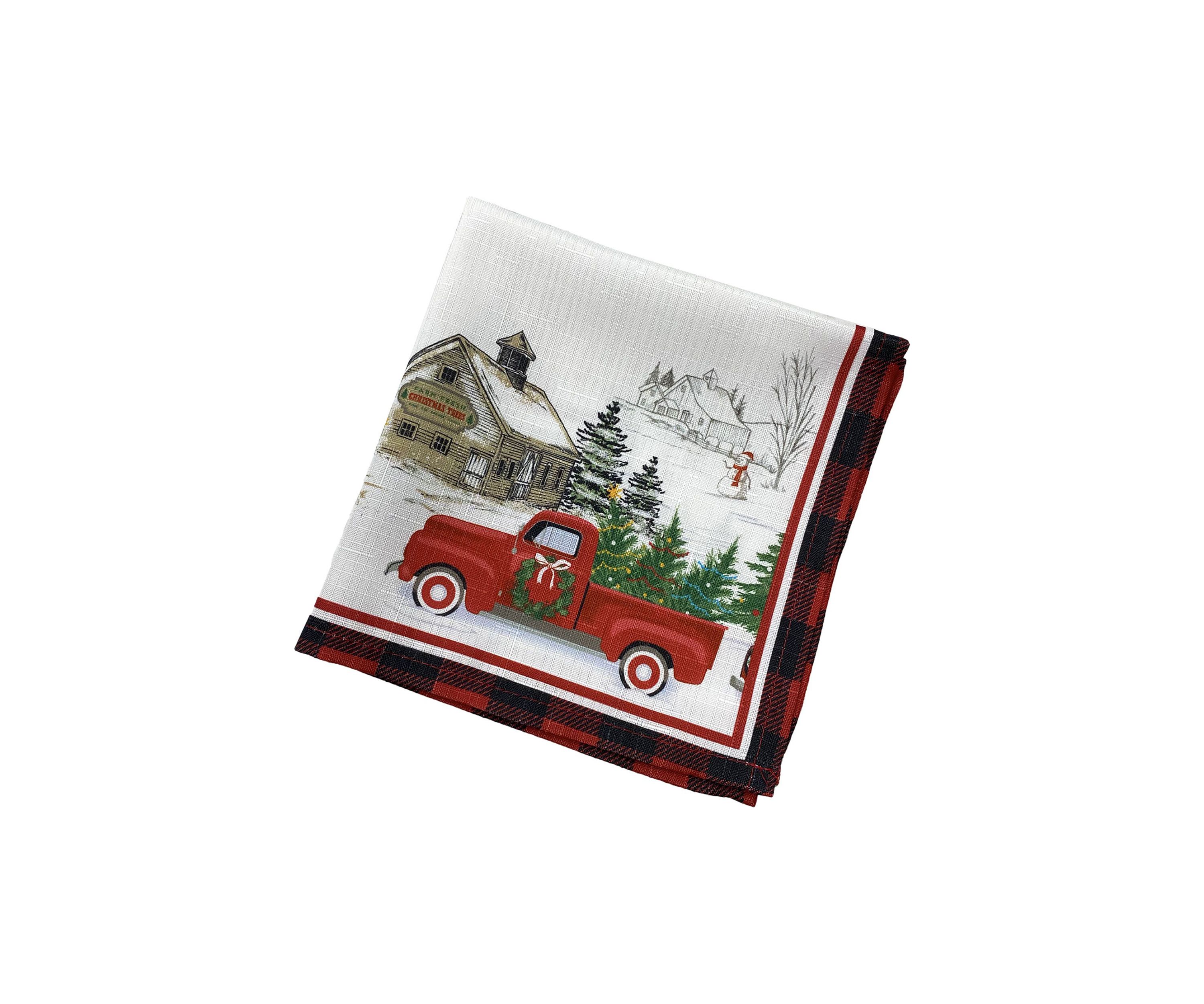 Vintage Christmas Tree Farm Holiday Napkin, Set of 4