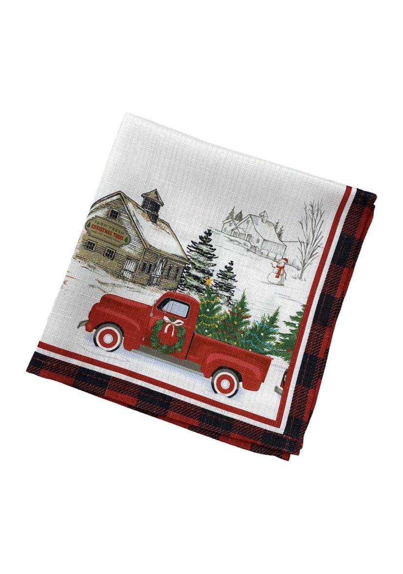 Vintage Christmas Tree Farm Holiday Napkin, Set of 4