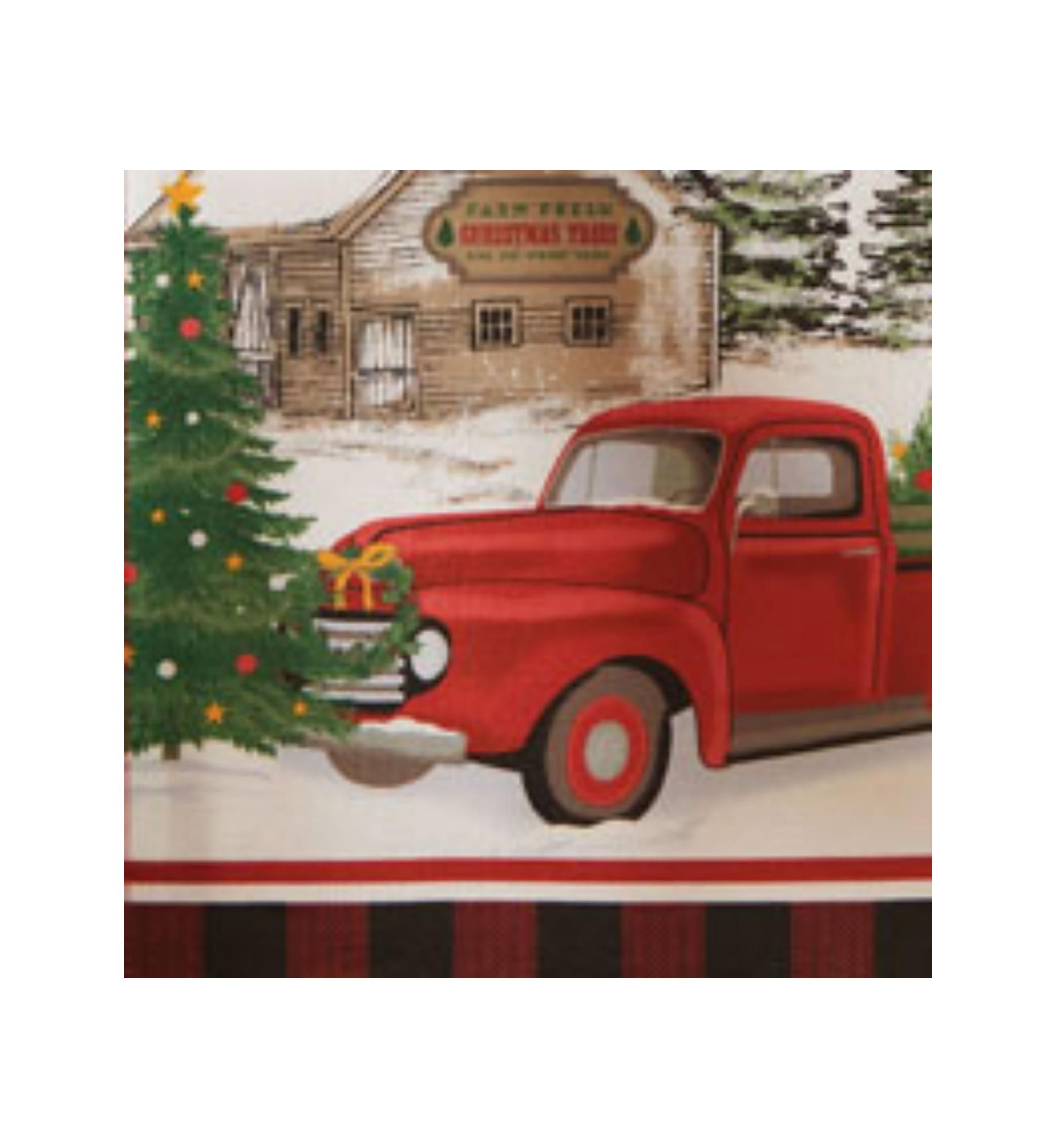 Vintage Christmas Tree Farm Holiday Napkin, Set of 4