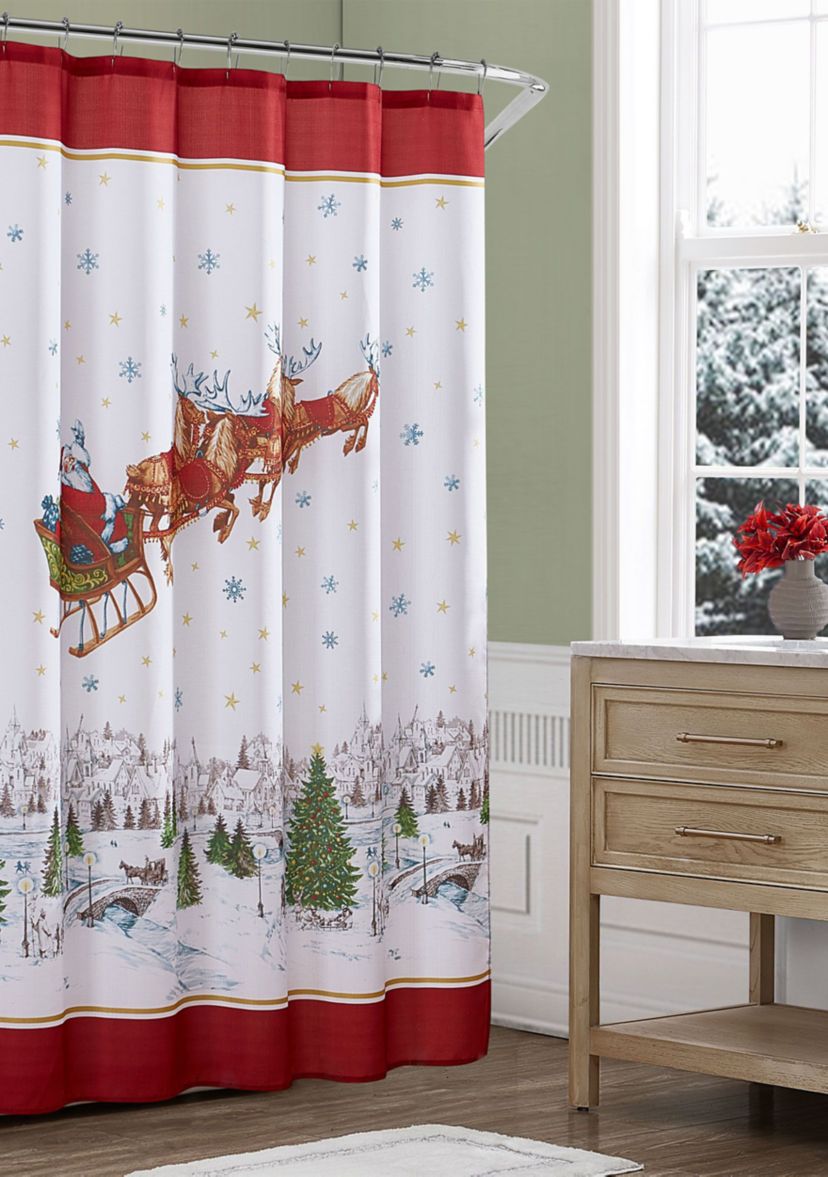 Santa’s Snowy Sleighride Holiday Fabric Shower Curtain - 70" x 72"