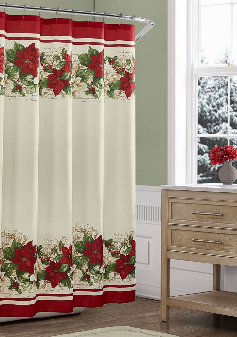Red and White Poinsettias Holiday Fabric Shower Curtain - 70" x 72"