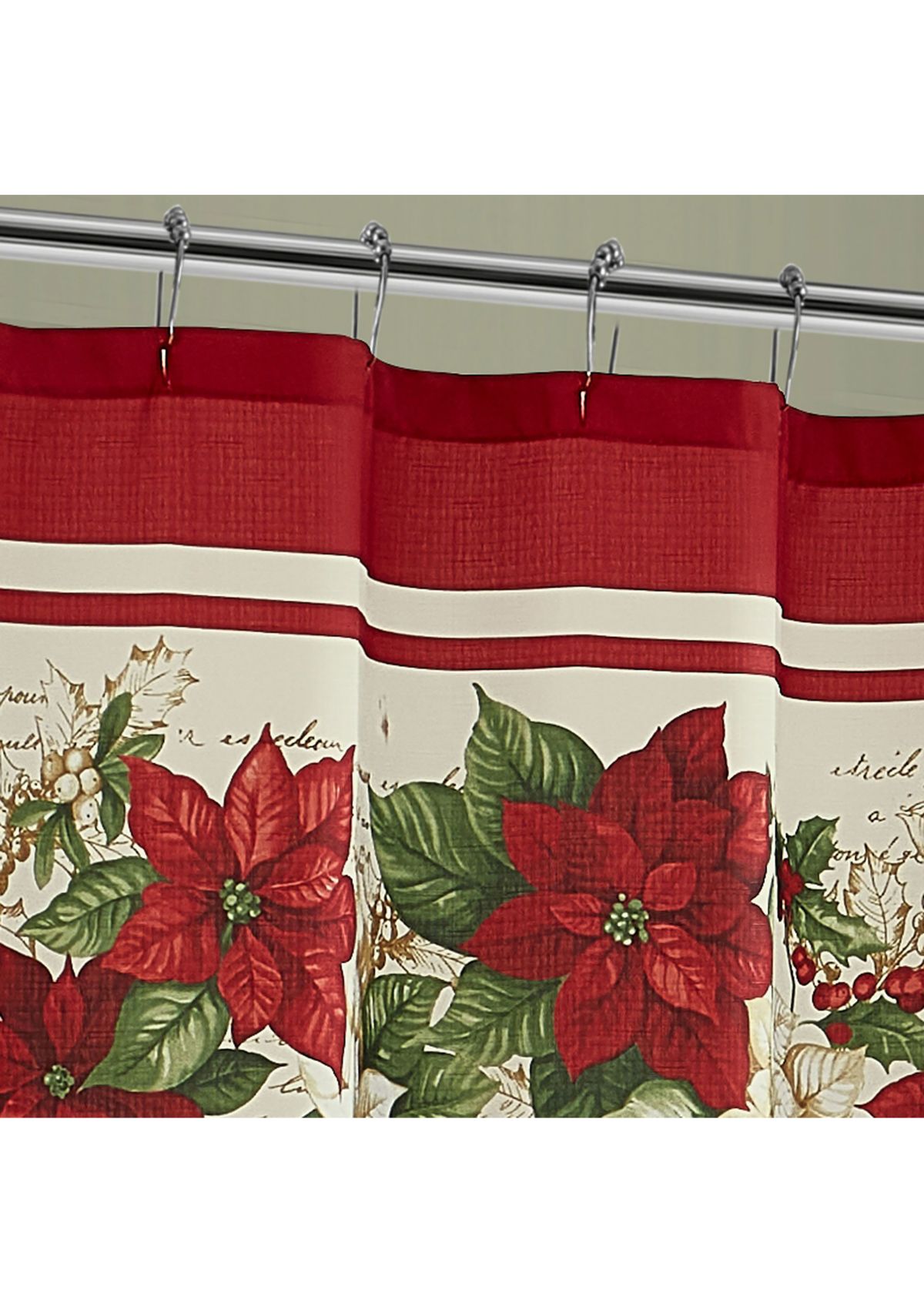 Red and White Poinsettias Holiday Fabric Shower Curtain - 70" x 72"