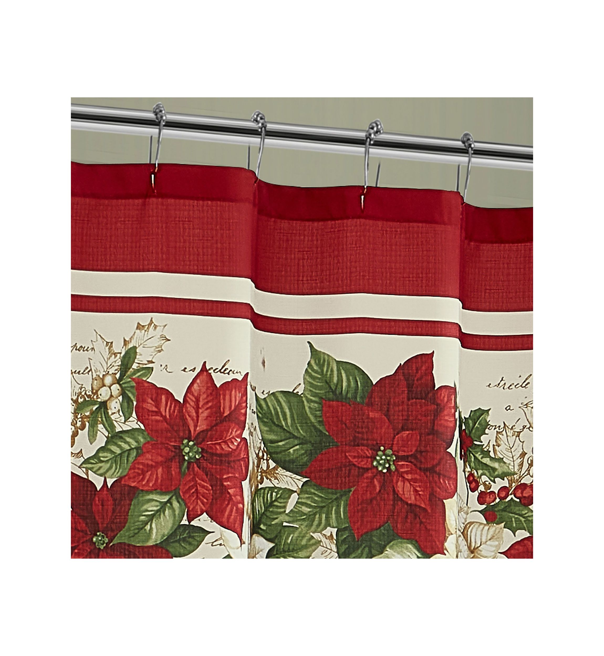 Red and White Poinsettias Holiday Fabric Shower Curtain - 70" x 72"
