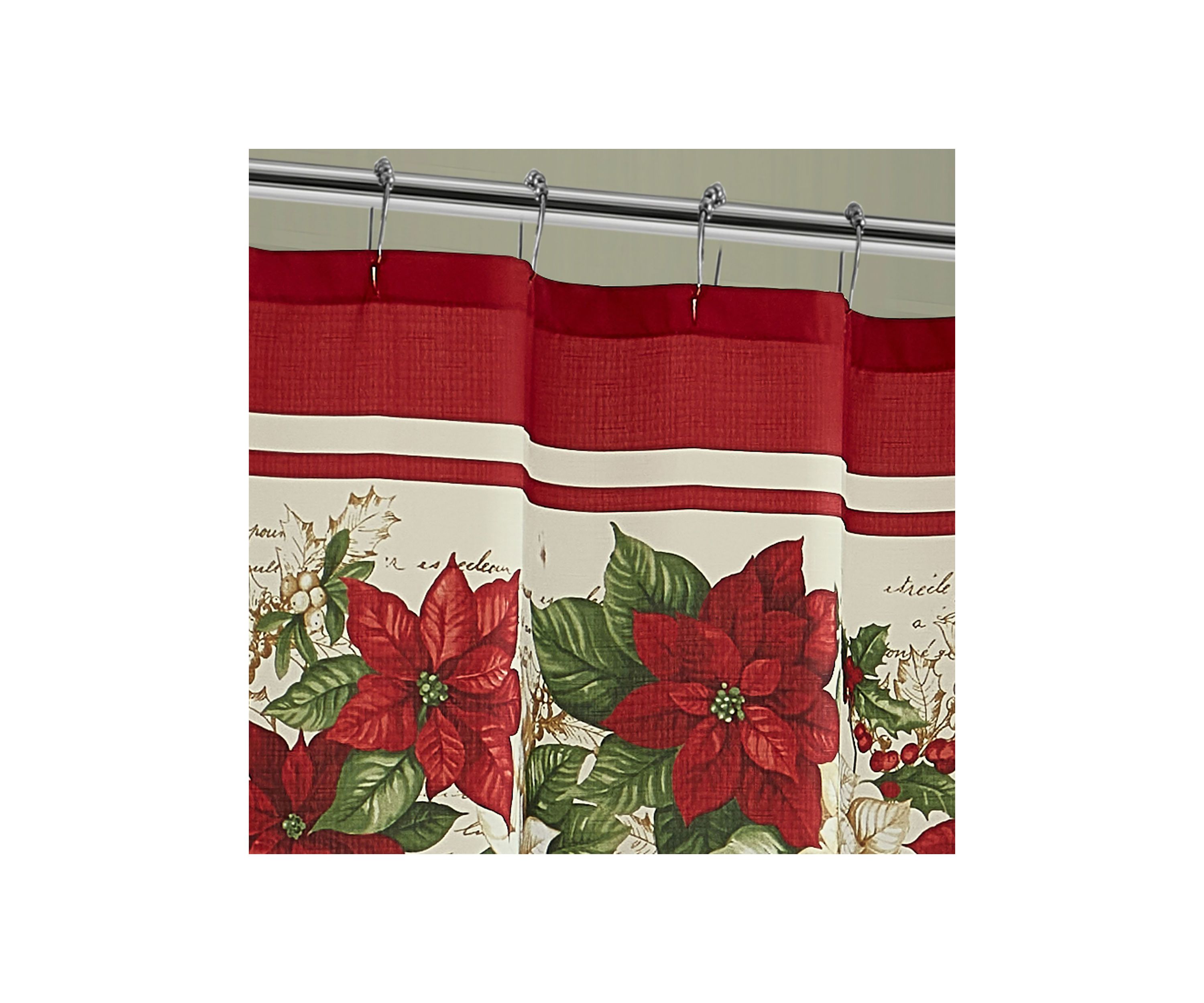 Red and White Poinsettias Holiday Fabric Shower Curtain - 70" x 72"