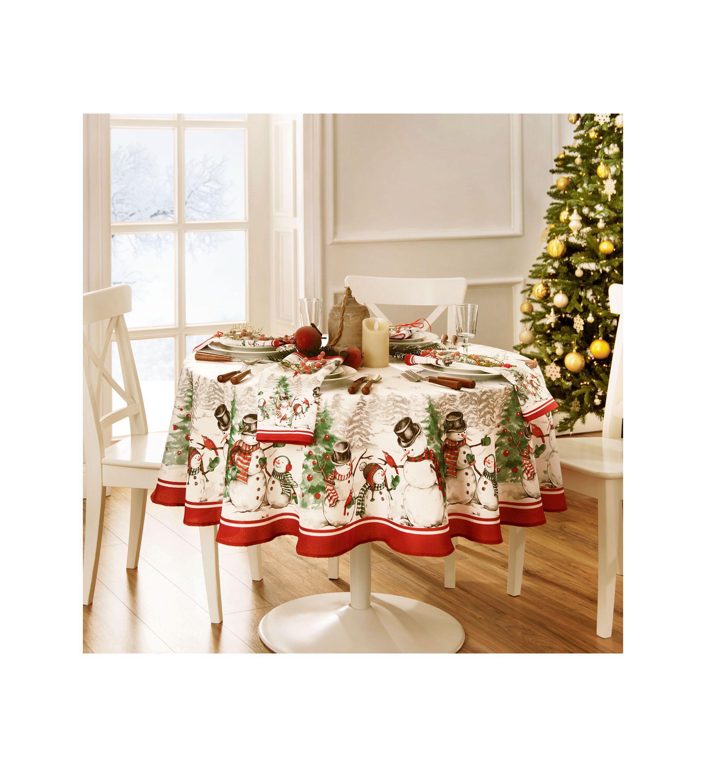 Snowman Winterland Holiday Snowflake Oval/Round Tablecloth