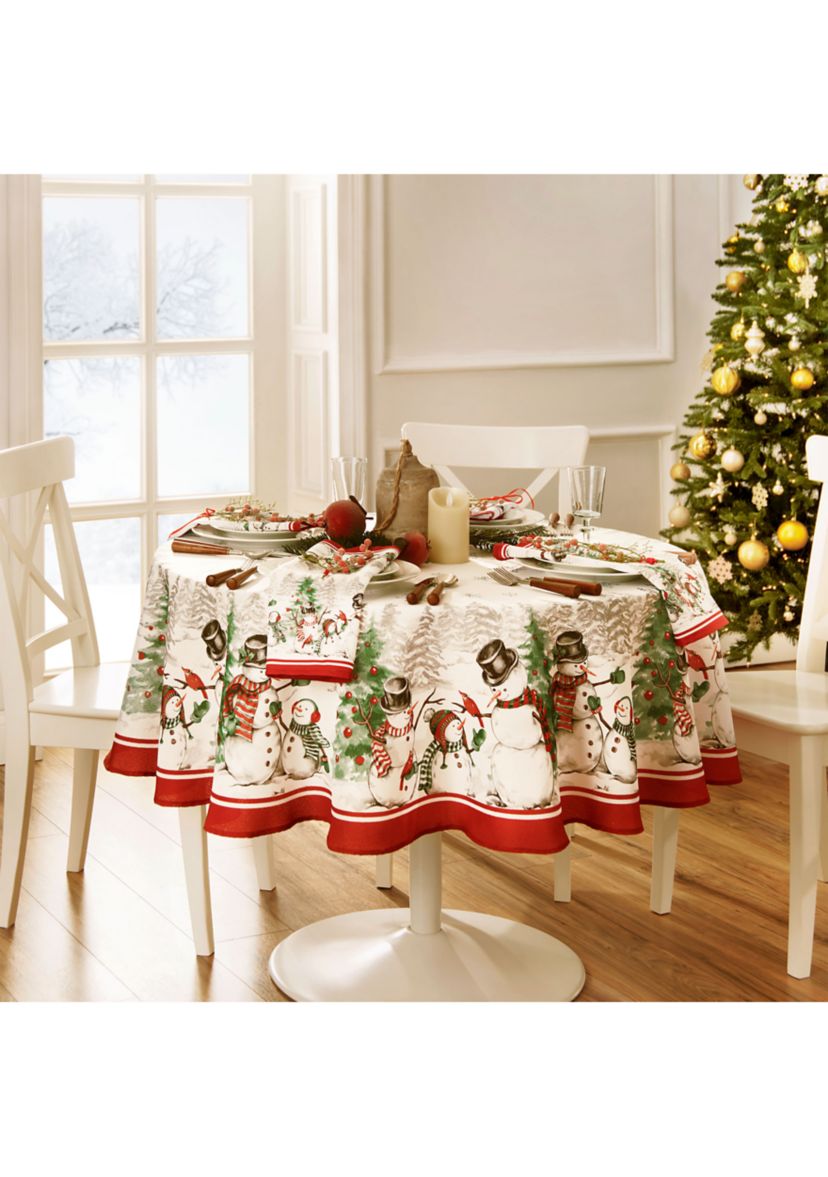 Snowman Winterland Holiday Snowflake Oval/Round Tablecloth