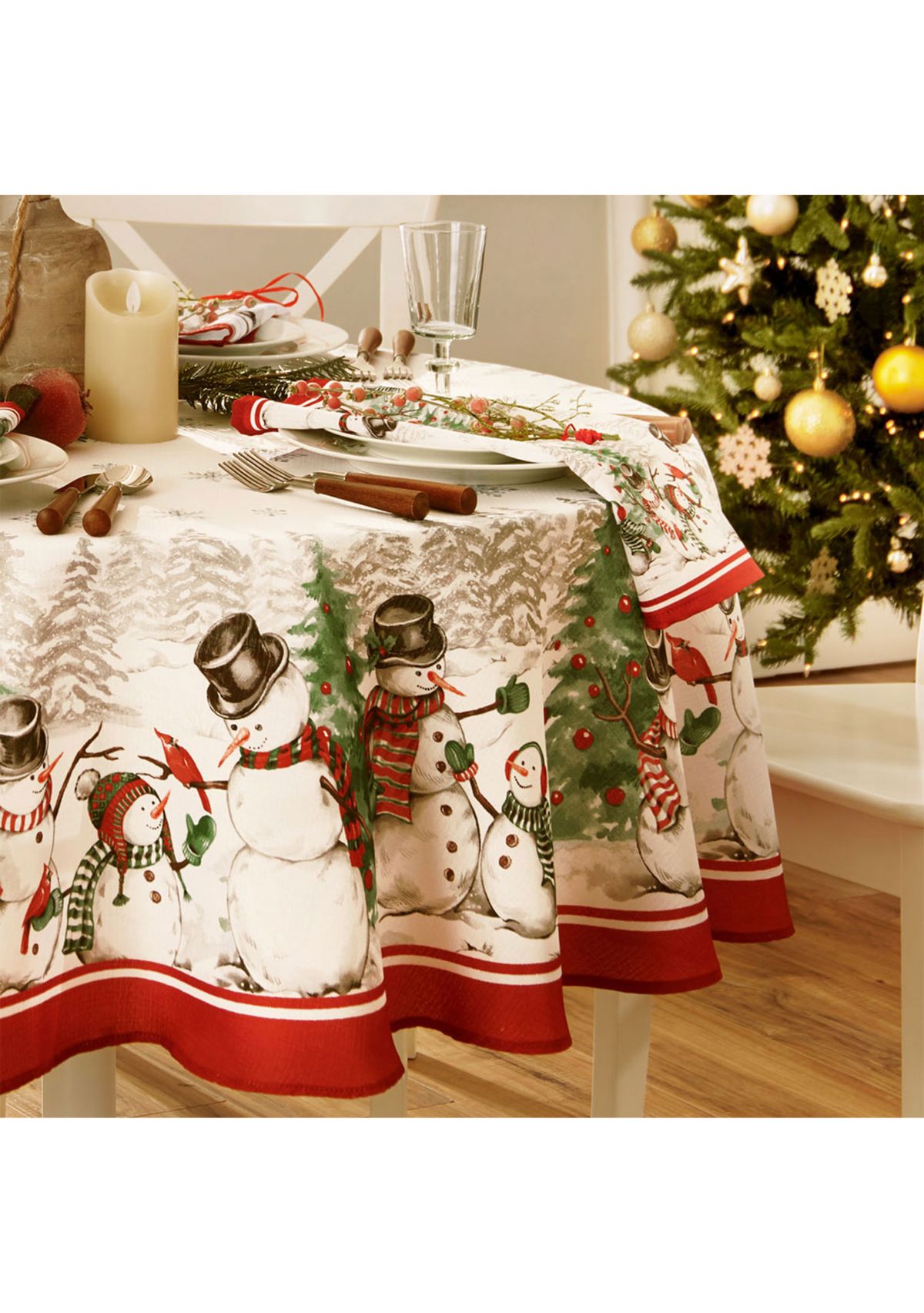 Snowman Winterland Holiday Snowflake Oval/Round Tablecloth