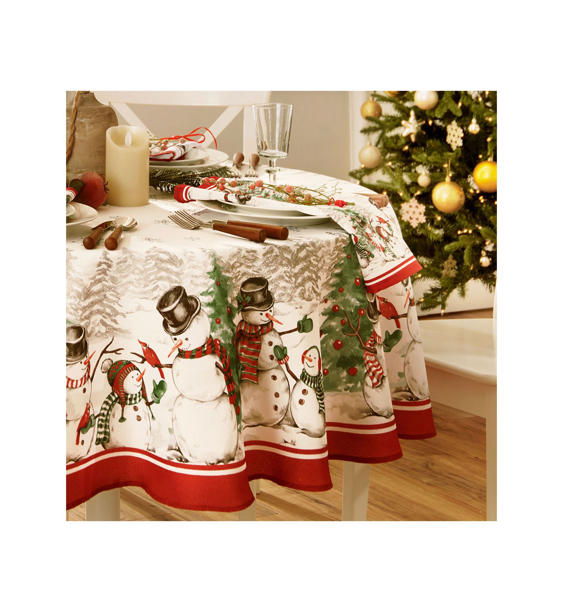Snowman Winterland Holiday Snowflake Oval/Round Tablecloth