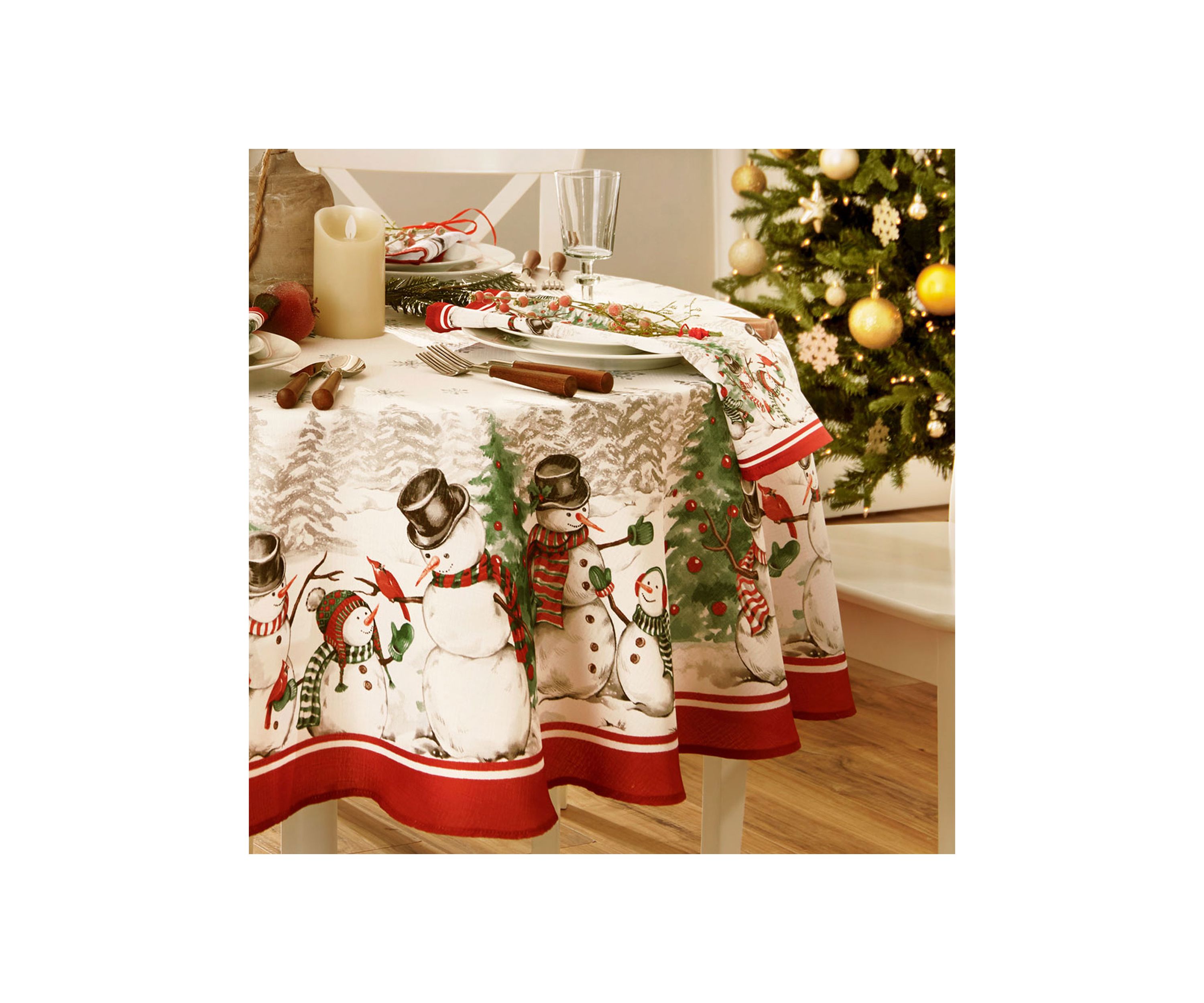 Snowman Winterland Holiday Snowflake Oval/Round Tablecloth