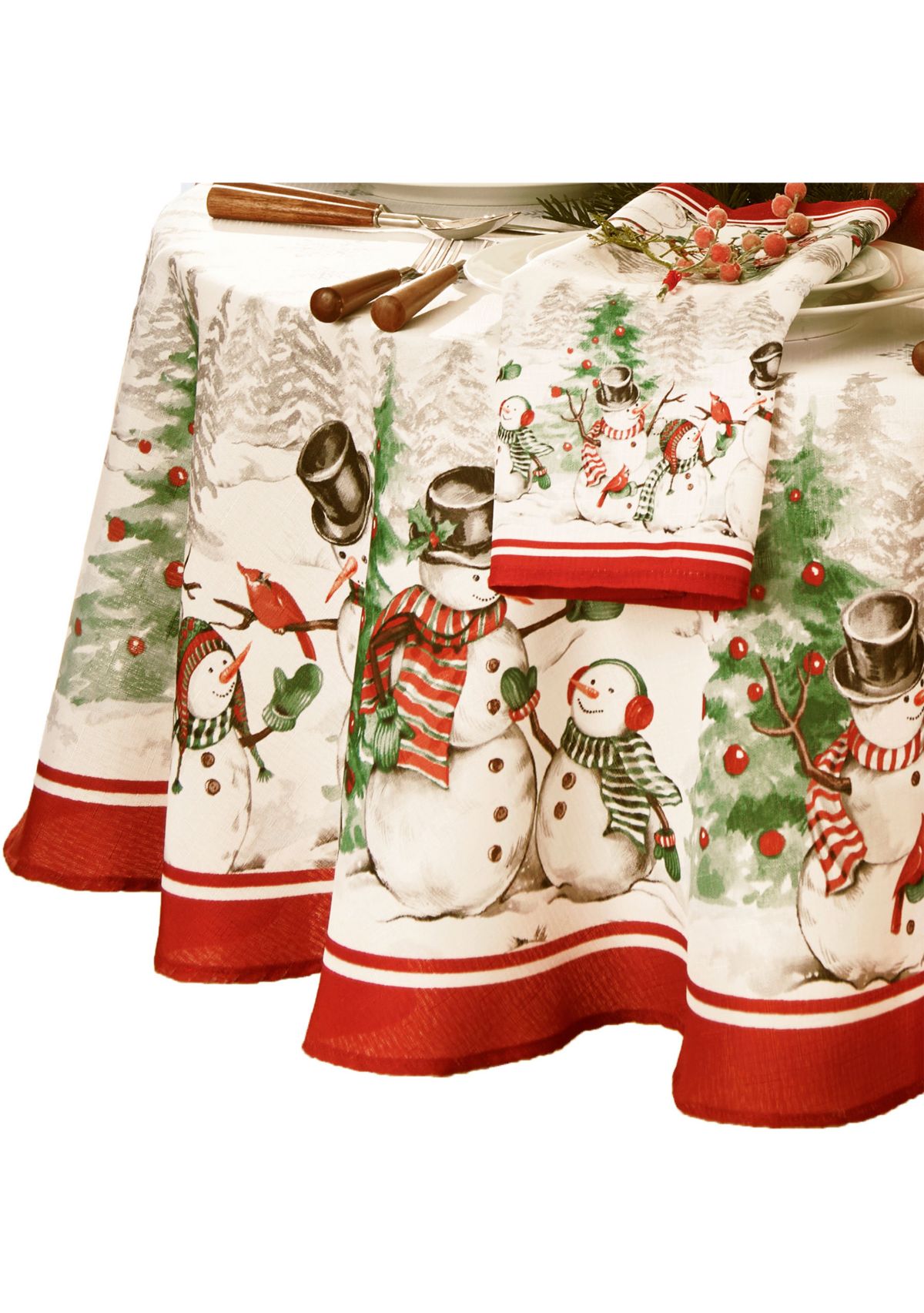 Snowman Winterland Holiday Snowflake Oval/Round Tablecloth