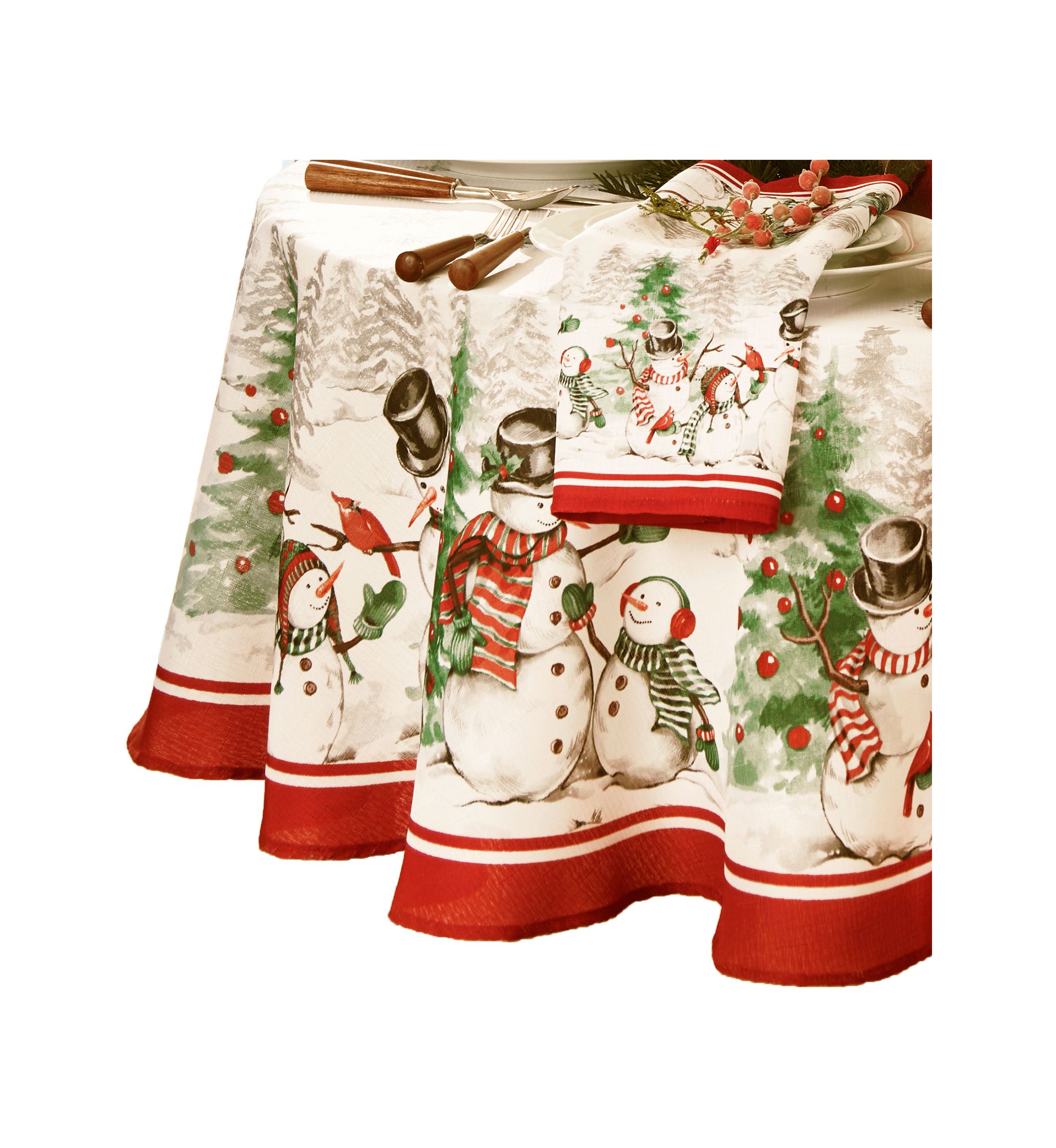 Snowman Winterland Holiday Snowflake Oval/Round Tablecloth