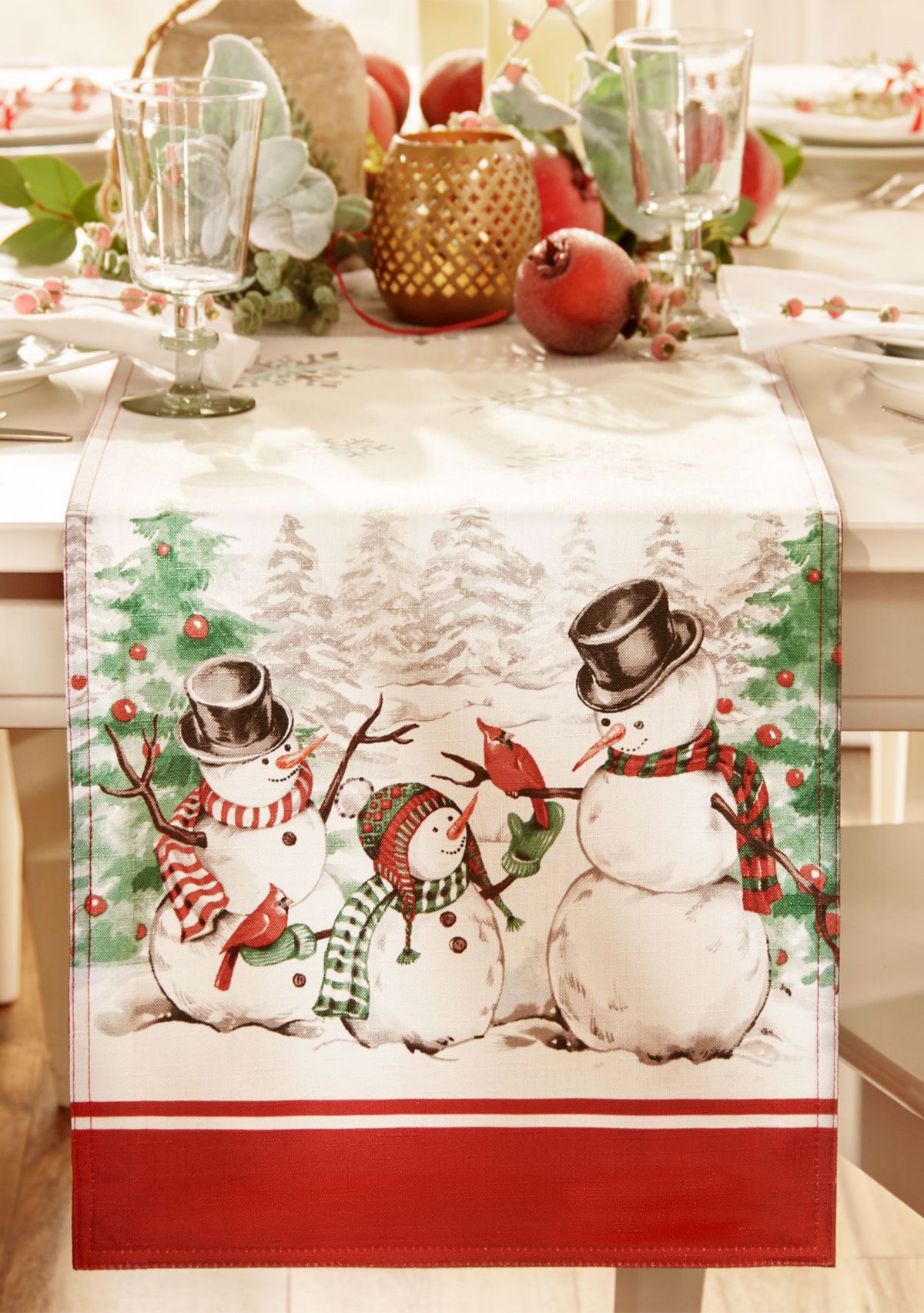 Snowman Winterland Holiday Snowflake Table Runner - 13" x 70"