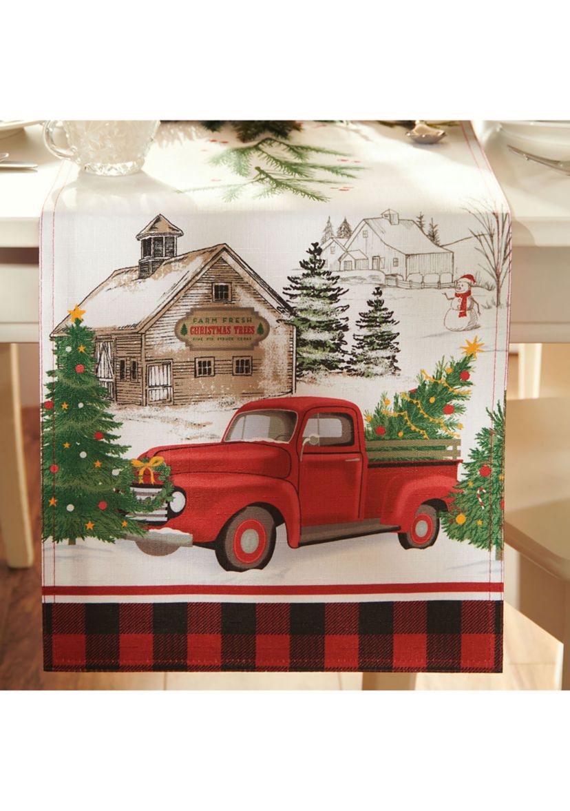Vintage Christmas Tree Farm Holiday Table Runner - 13" x 70"