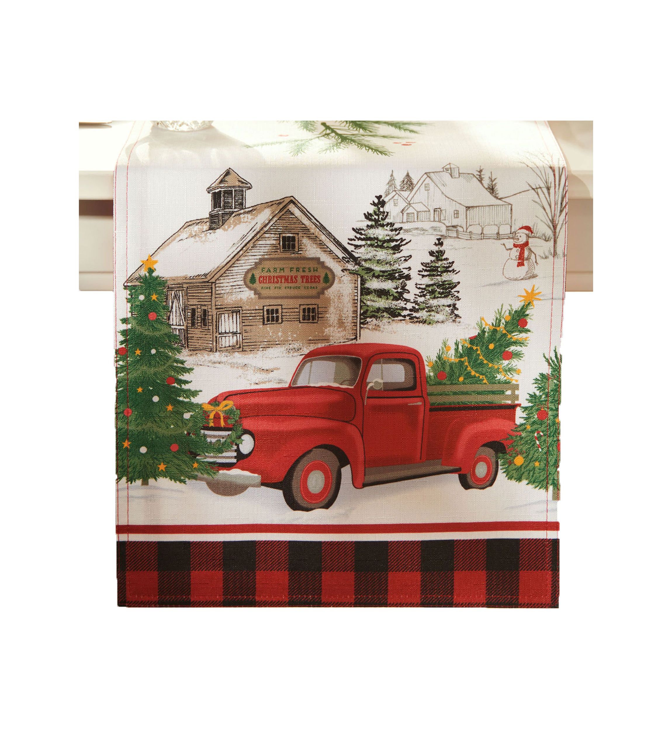 Vintage Christmas Tree Farm Holiday Table Runner - 13" x 70"