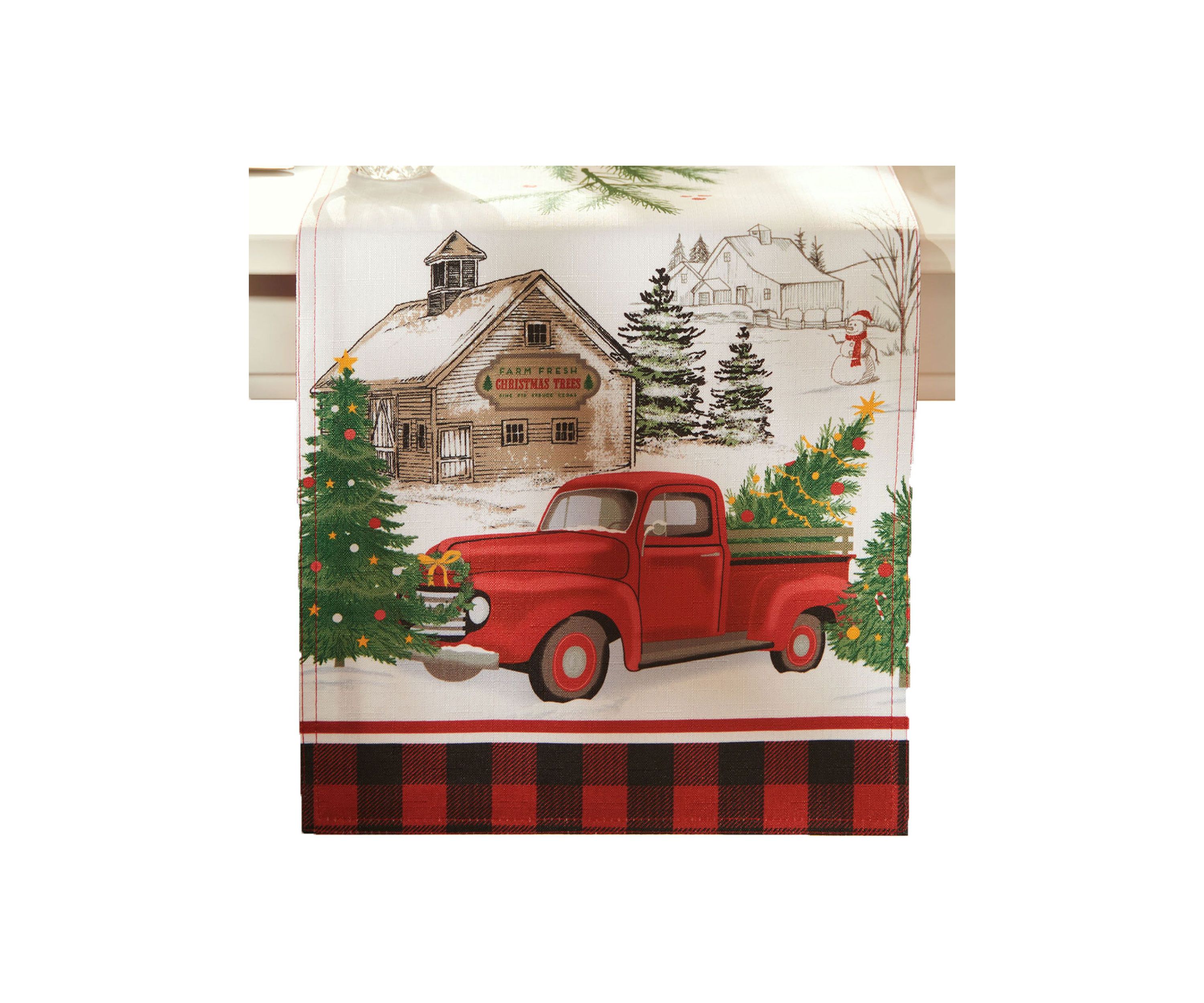 Vintage Christmas Tree Farm Holiday Table Runner - 13" x 70"