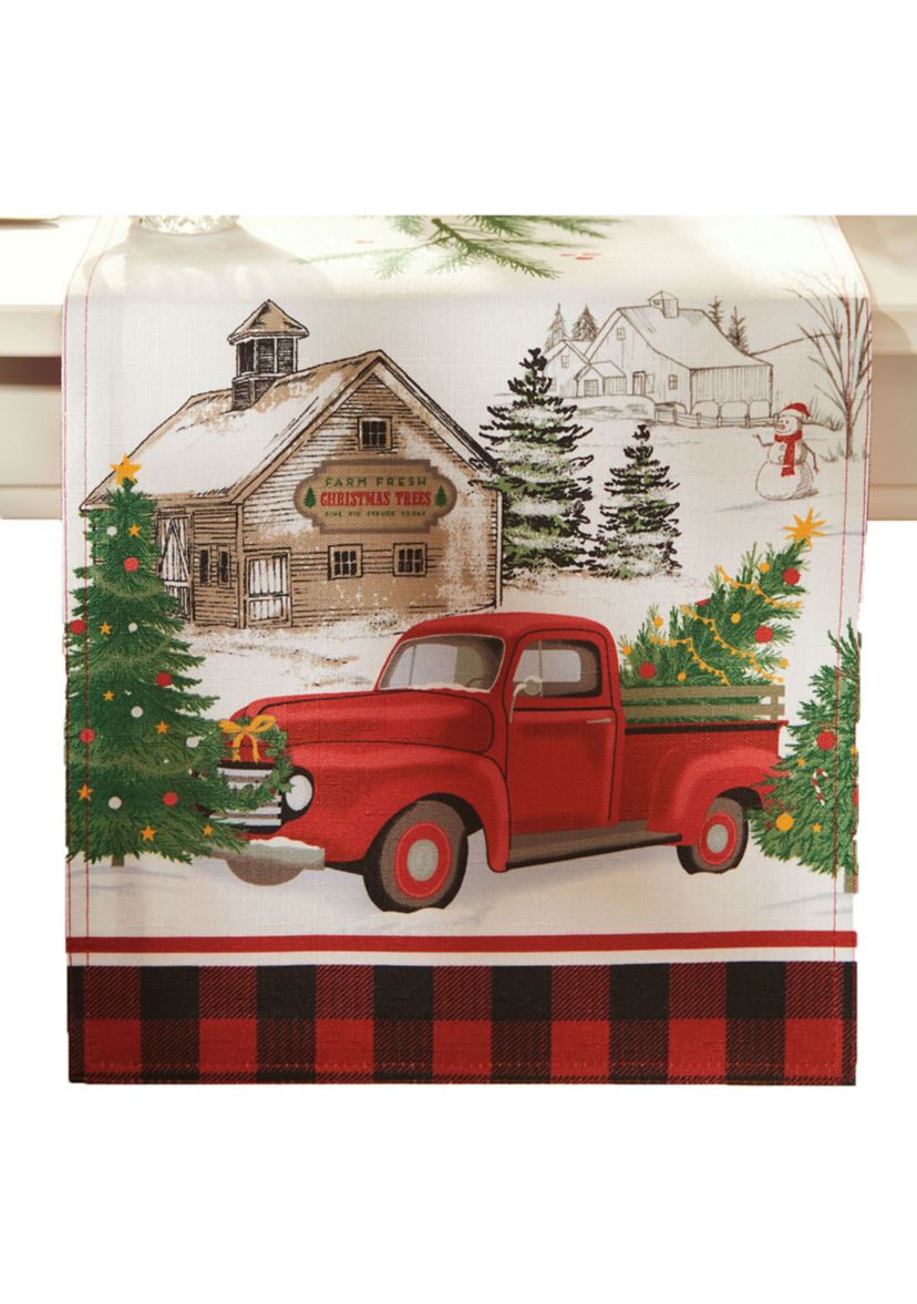 Vintage Christmas Tree Farm Holiday Table Runner - 13" x 70"